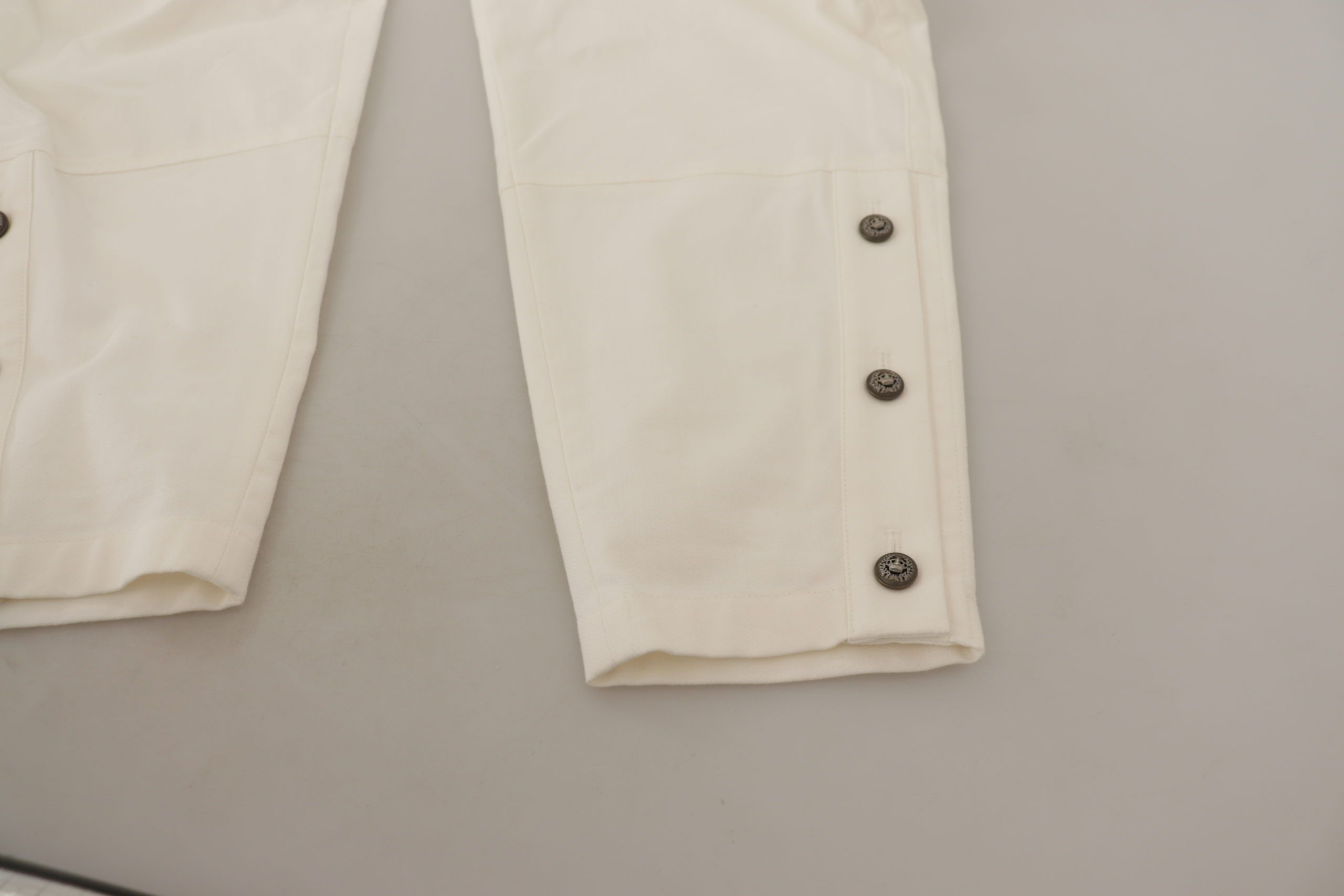 Dolce &amp; Gabbana White High Waist Tapered Women Cotton Pants