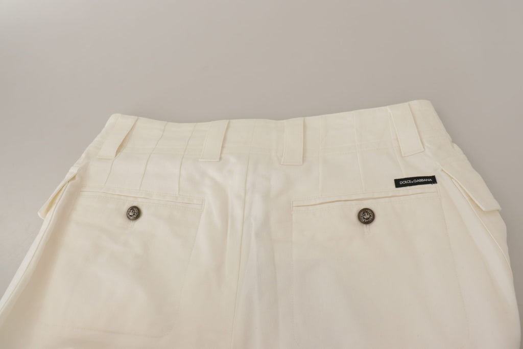 Dolce &amp; Gabbana White High Waist Tapered Women Cotton Pants