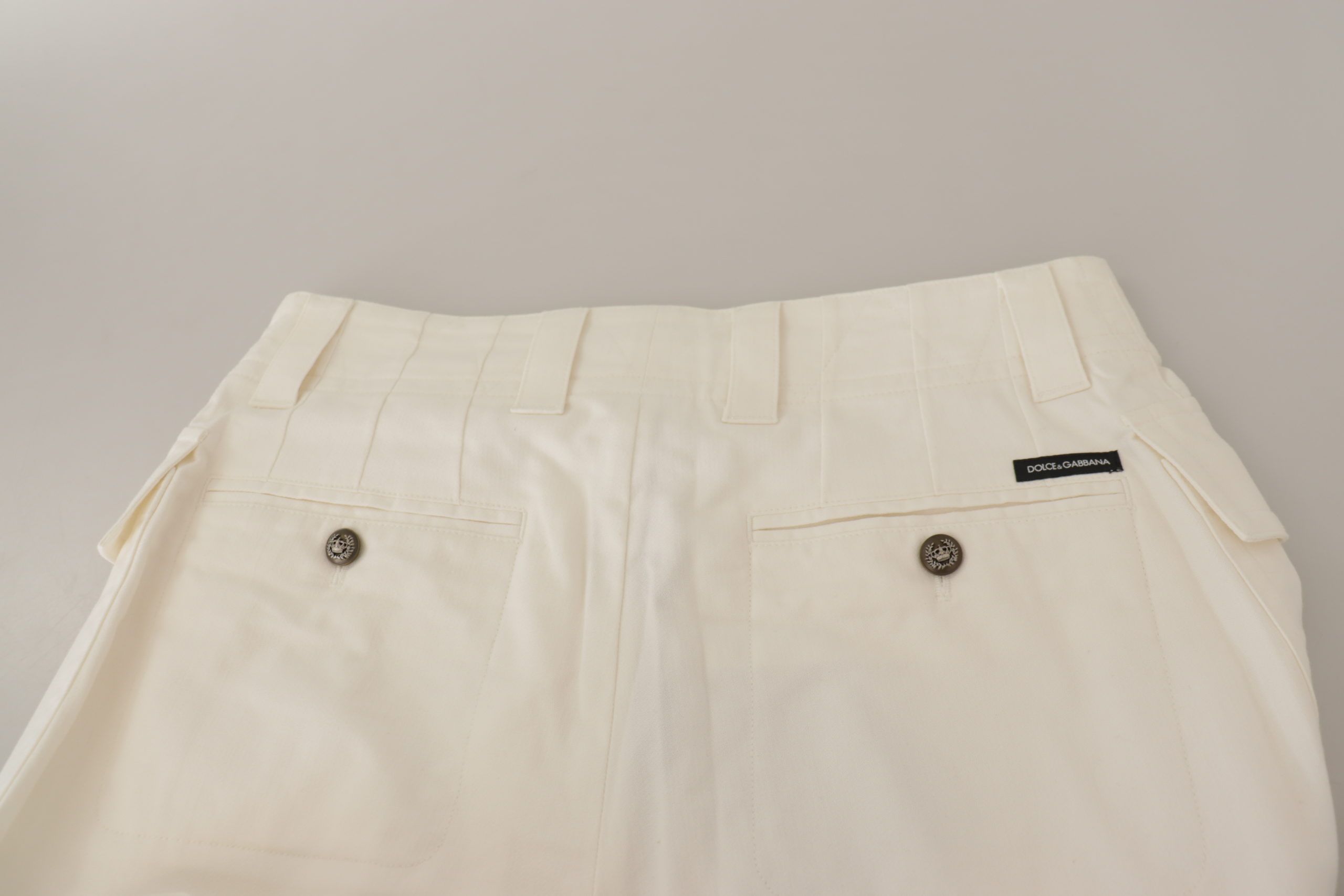 Dolce &amp; Gabbana White High Waist Tapered Women Cotton Pants