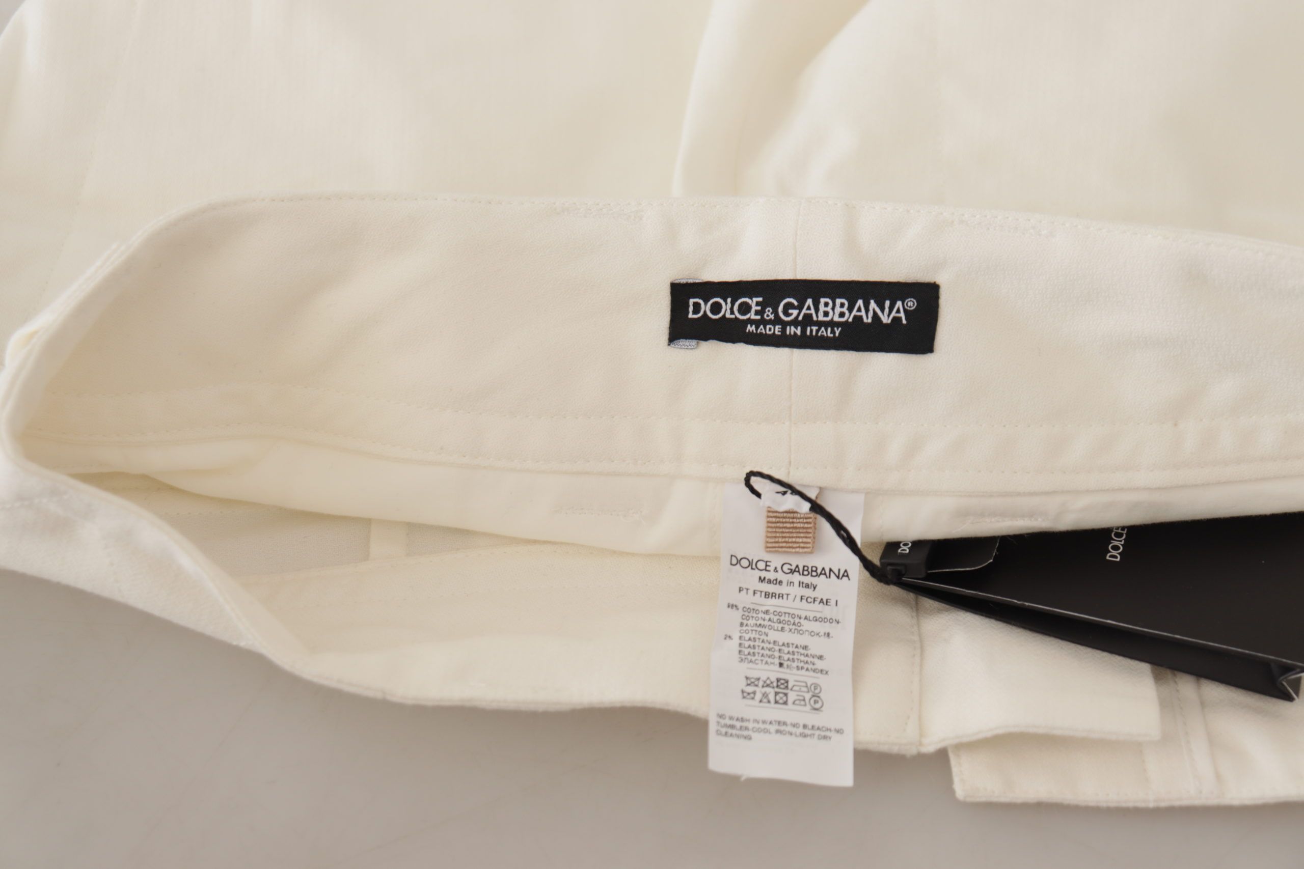 Dolce &amp; Gabbana White High Waist Tapered Women Cotton Pants