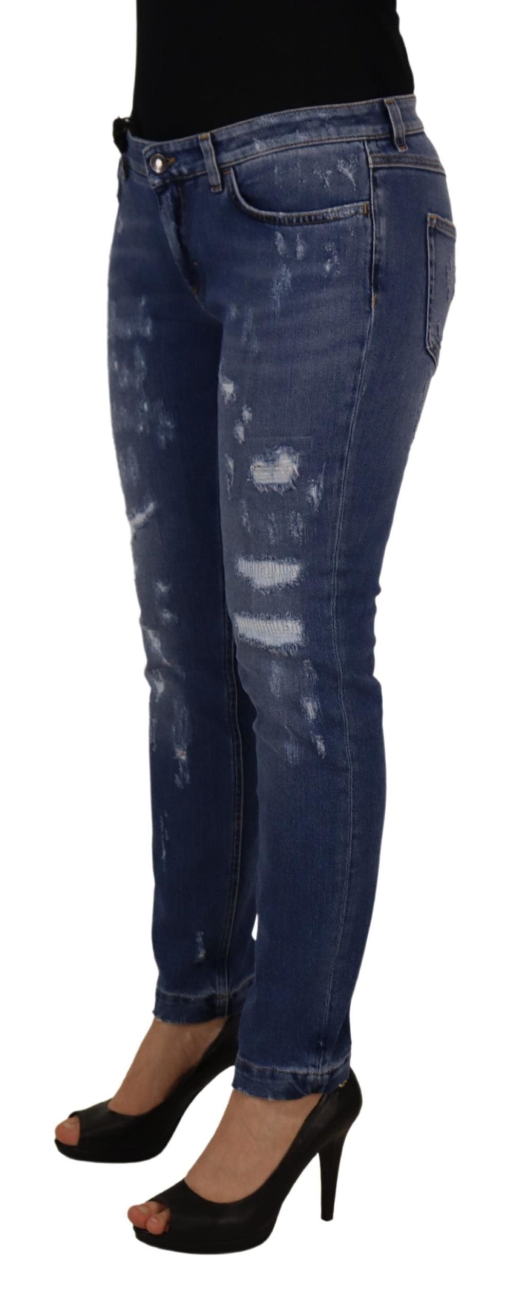 Dolce &amp; Gabbana Blue Washed Cotton Skinny Low Waist Denim Jeans