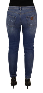 Dolce &amp; Gabbana Blue Washed Cotton Skinny Low Waist Denim Jeans