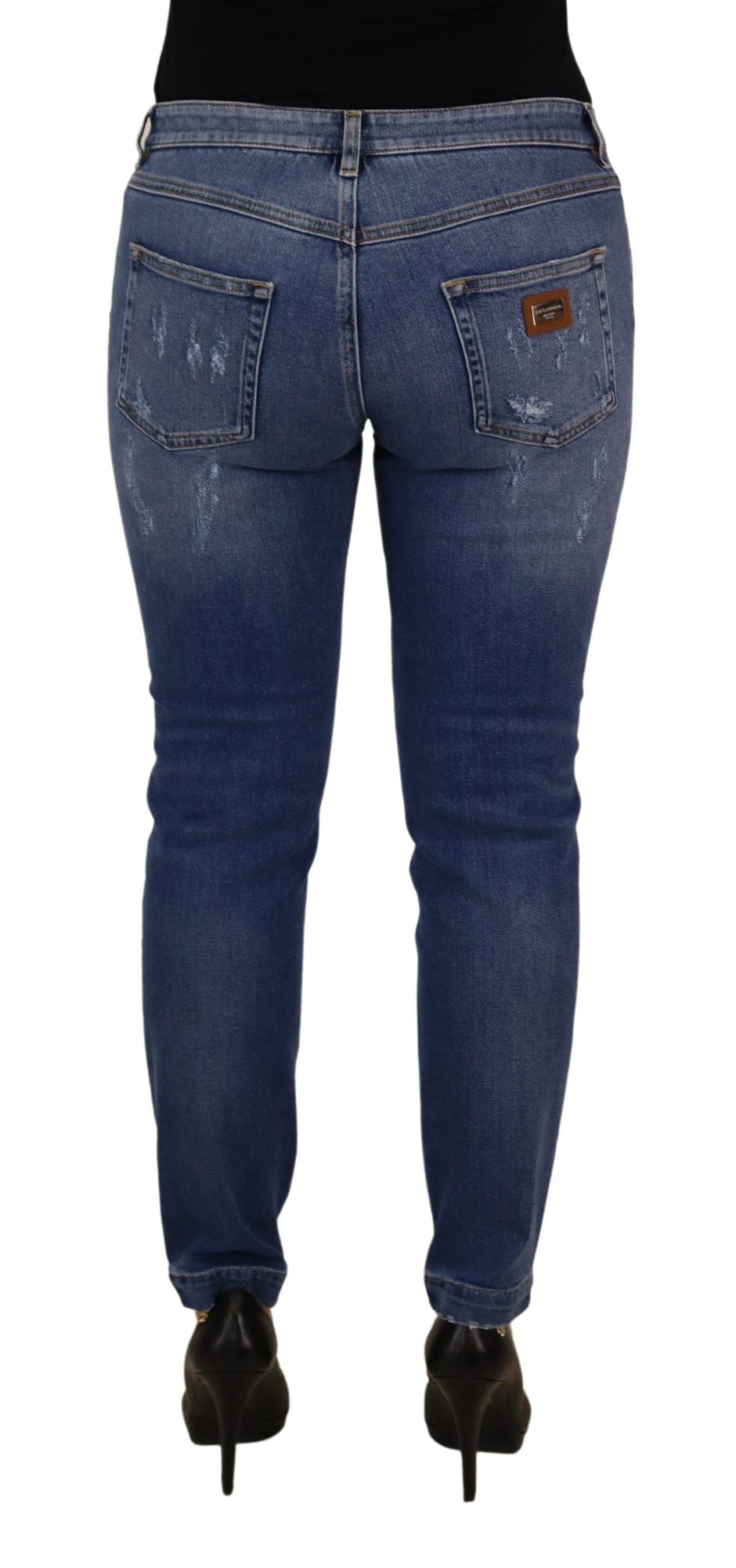 Dolce &amp; Gabbana Blue Washed Cotton Skinny Low Waist Denim Jeans