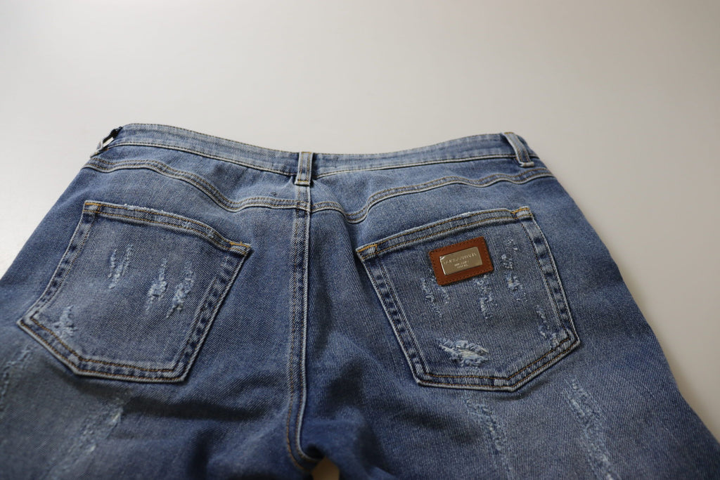 Dolce &amp; Gabbana Blue Washed Cotton Skinny Low Waist Denim Jeans