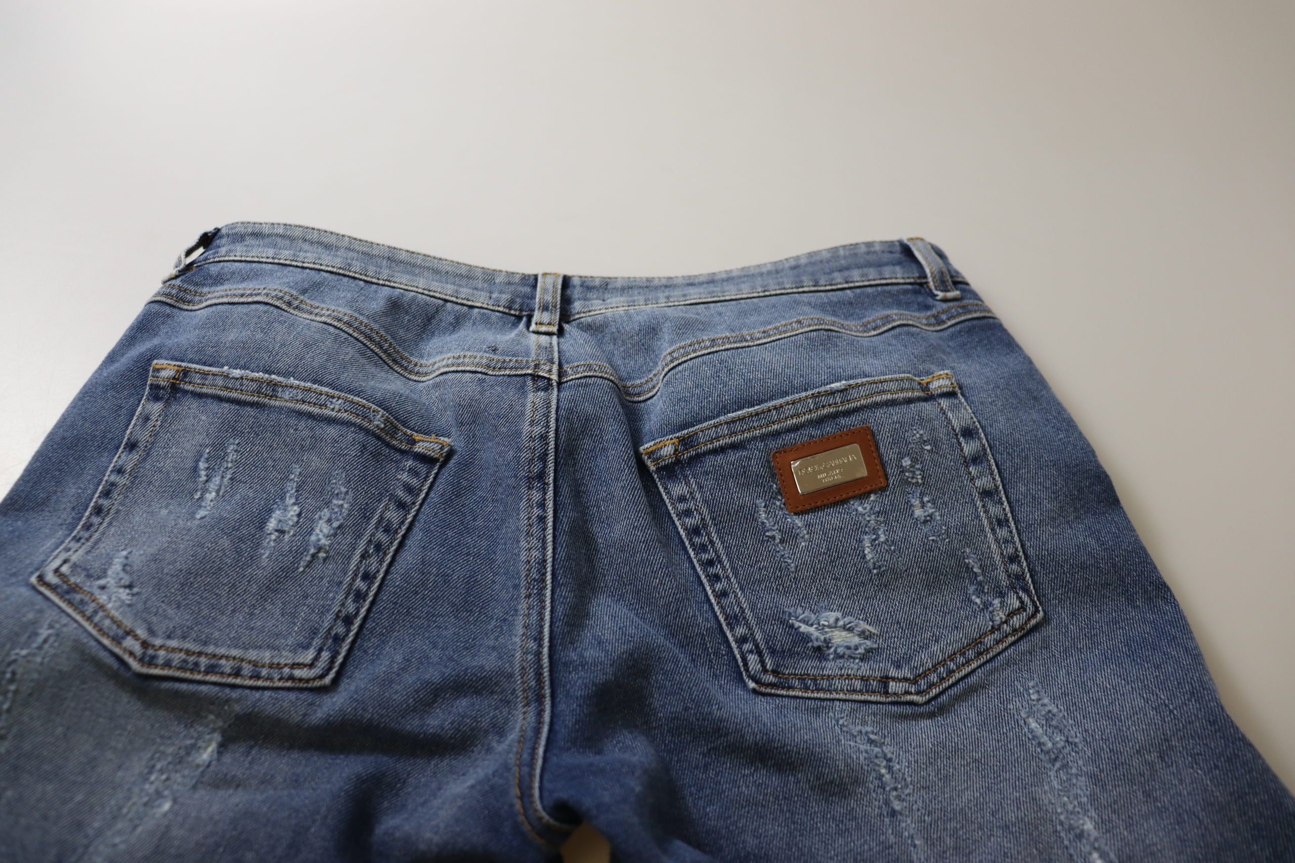 Dolce &amp; Gabbana Blue Washed Cotton Skinny Low Waist Denim Jeans