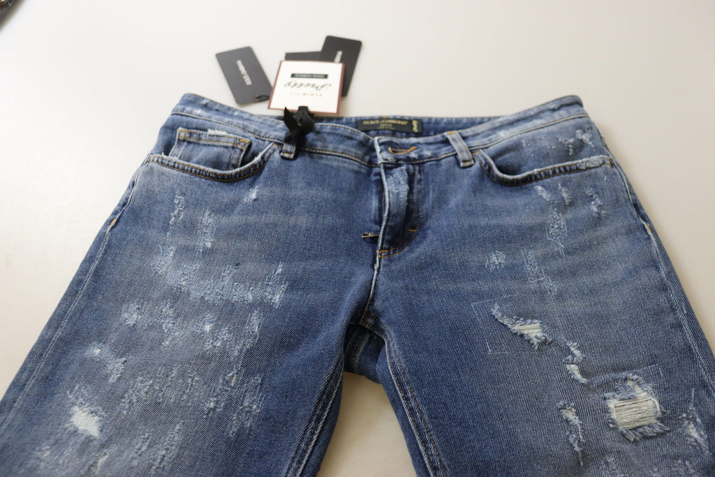 Dolce &amp; Gabbana Blue Washed Cotton Skinny Low Waist Denim Jeans