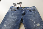 Dolce &amp; Gabbana Blue Washed Cotton Skinny Low Waist Denim Jeans