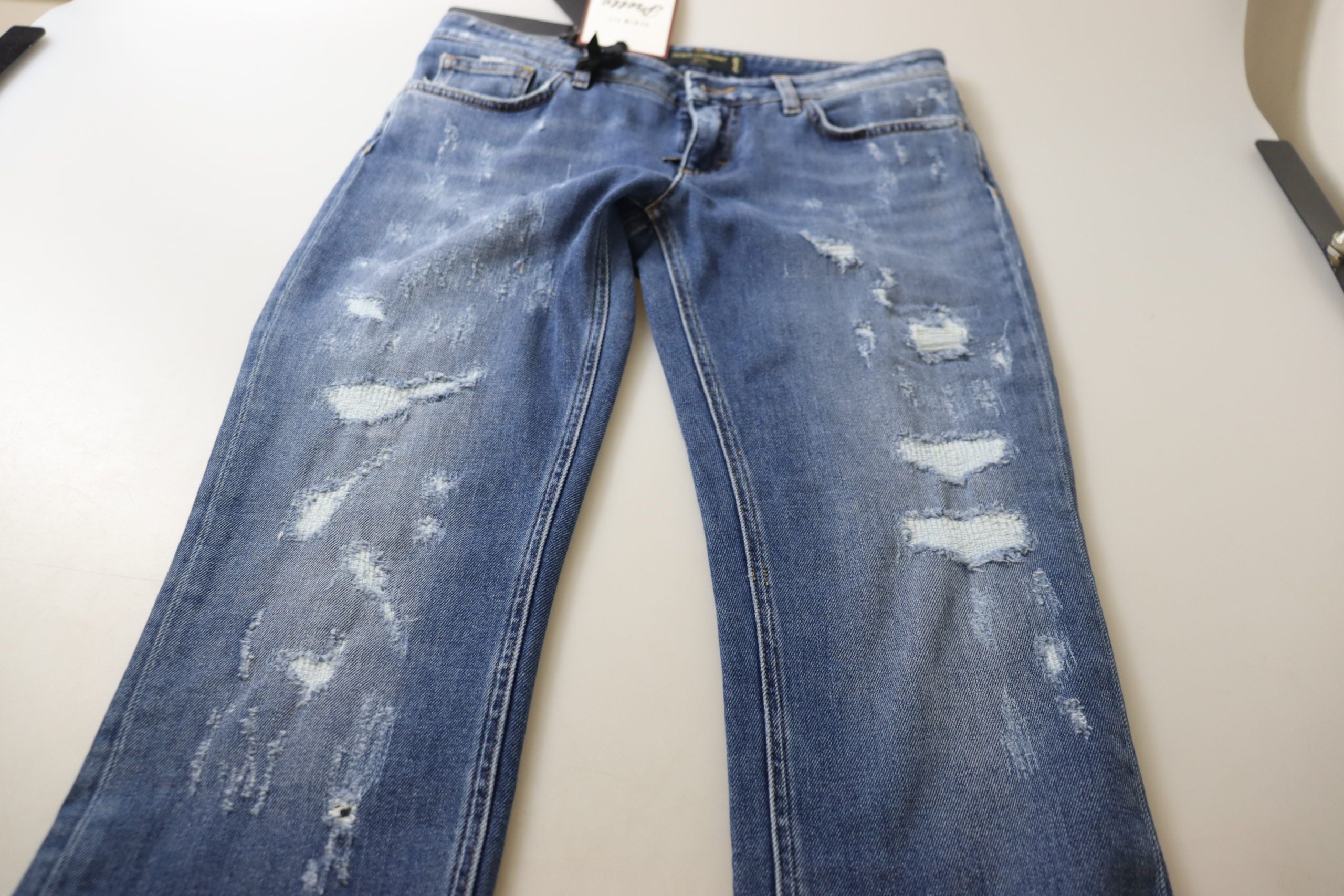 Dolce &amp; Gabbana Blue Washed Cotton Skinny Low Waist Denim Jeans
