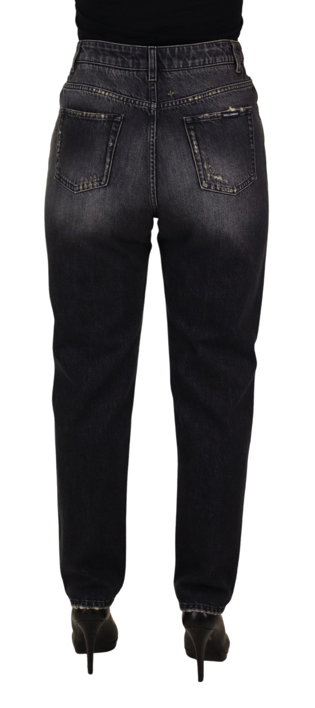 Dolce &amp; Gabbana Black Washed Tattered High Waist Denim Jeans