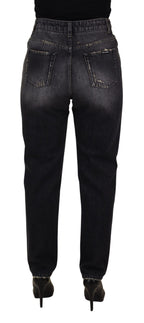 Dolce &amp; Gabbana Black Washed Tattered High Waist Denim Jeans
