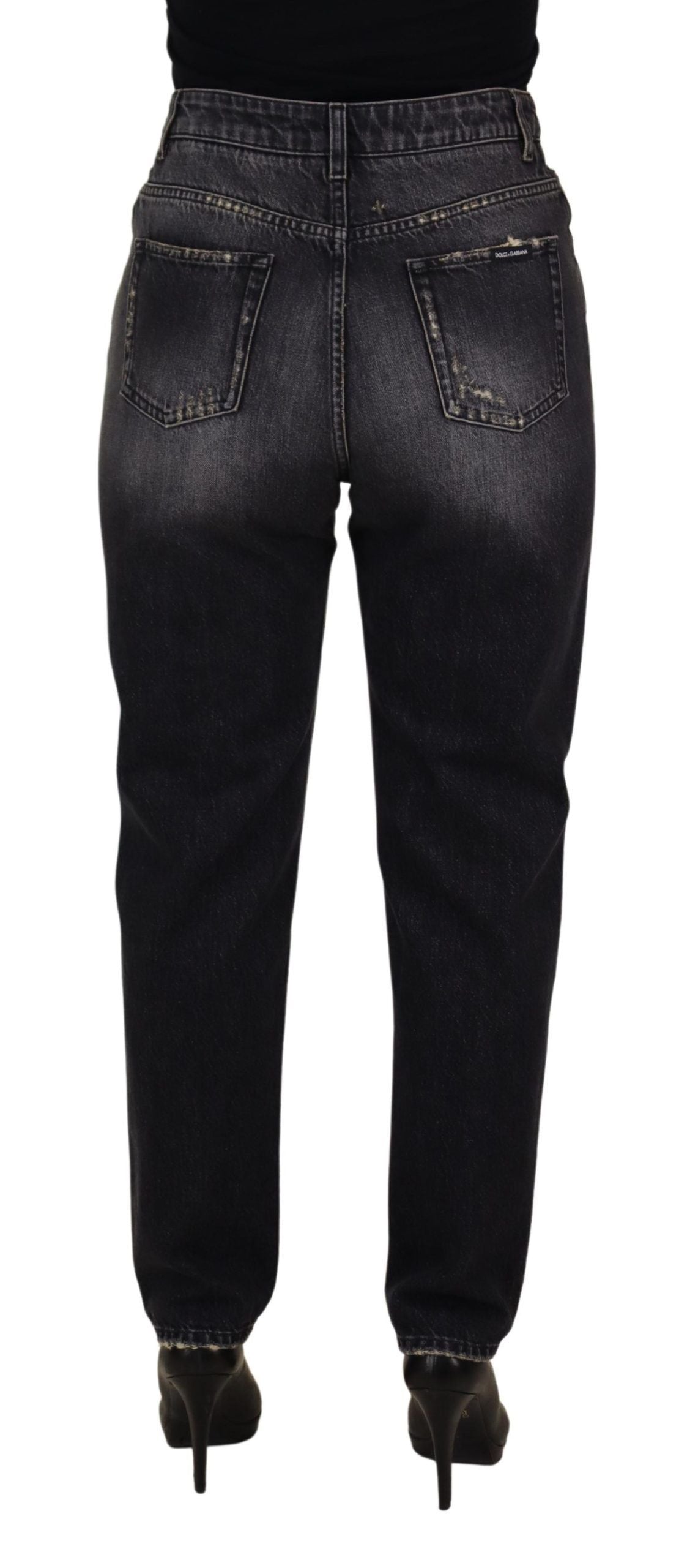 Dolce &amp; Gabbana Black Washed Tattered High Waist Denim Jeans