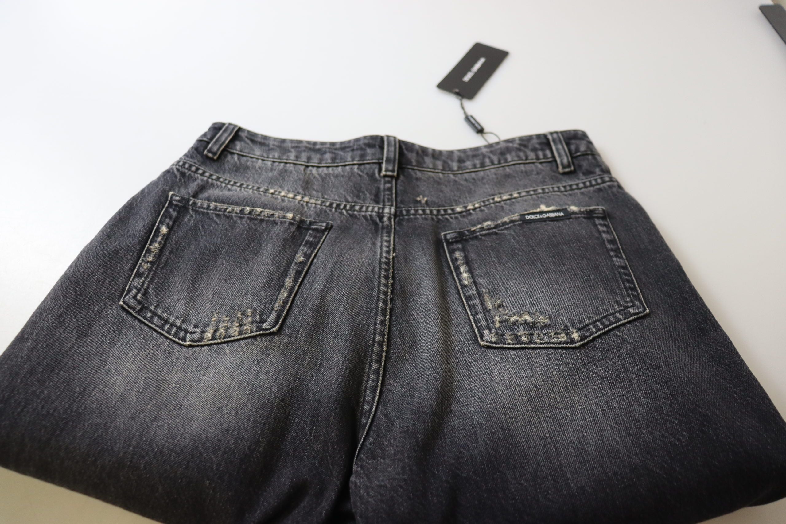Dolce &amp; Gabbana Black Washed Tattered High Waist Denim Jeans