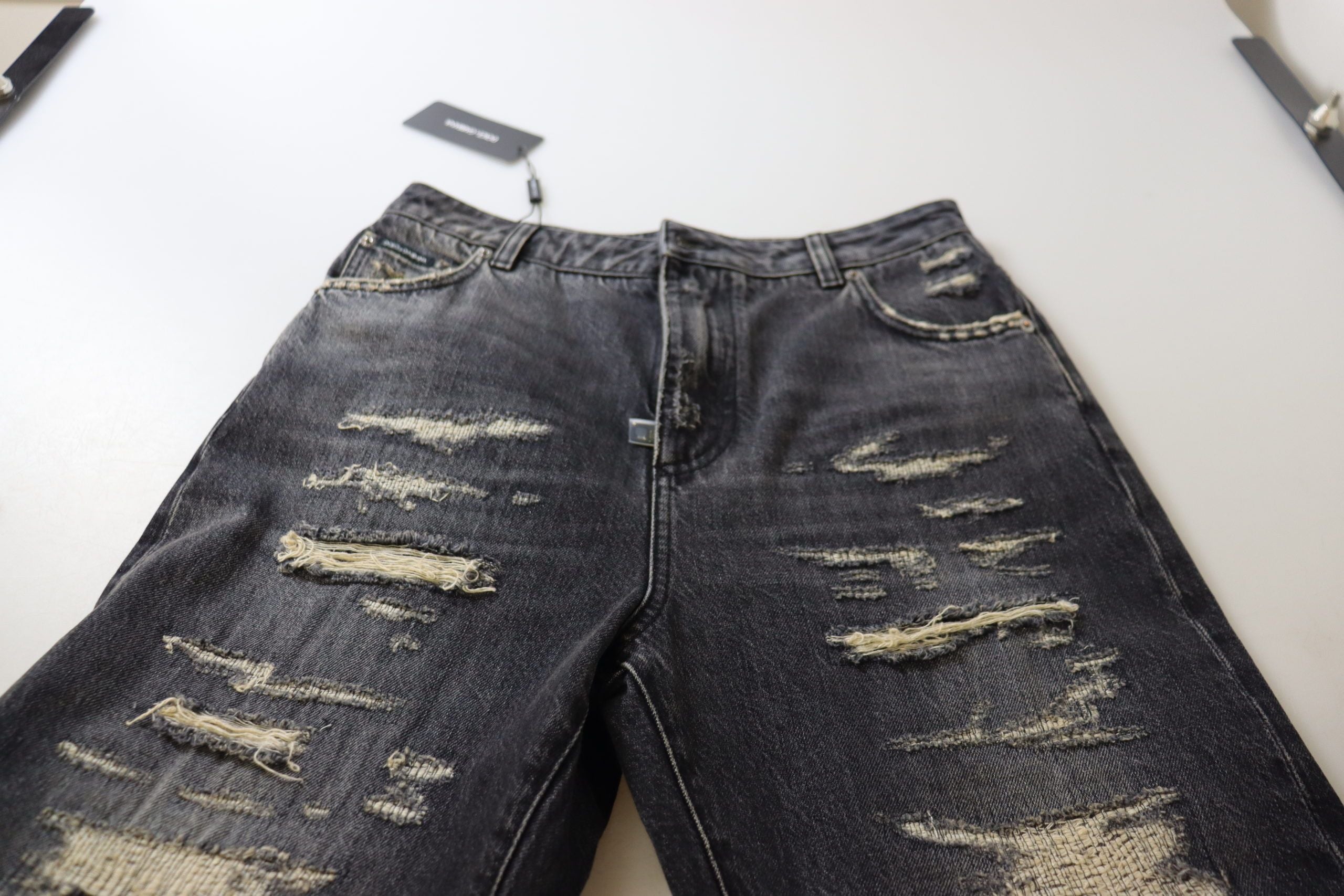 Dolce &amp; Gabbana Black Washed Tattered High Waist Denim Jeans