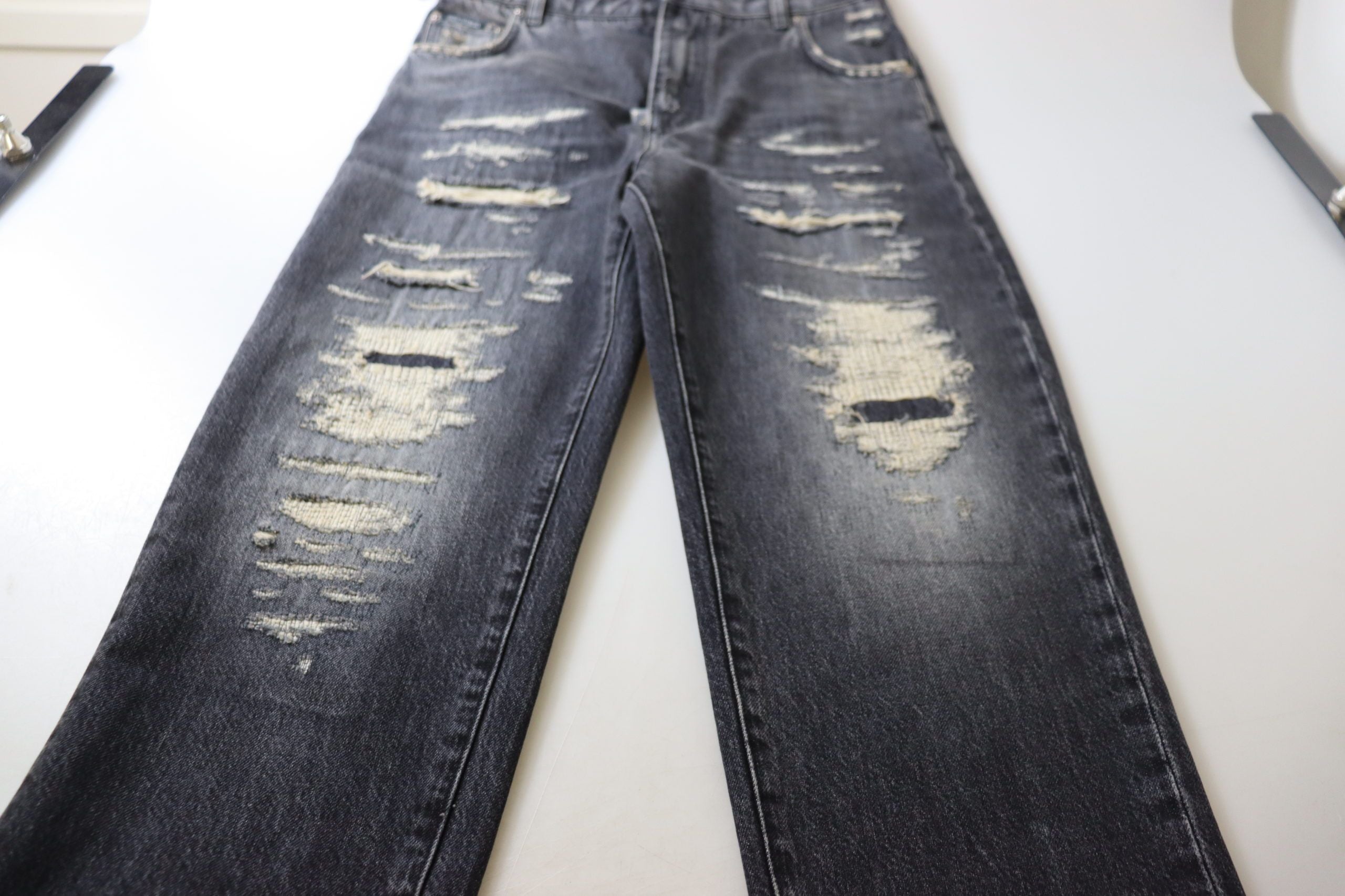 Dolce &amp; Gabbana Black Washed Tattered High Waist Denim Jeans