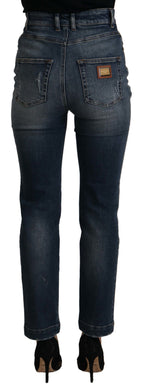 Dolce &amp; Gabbana Blue Denim Crystal Embellished Pants Jeans