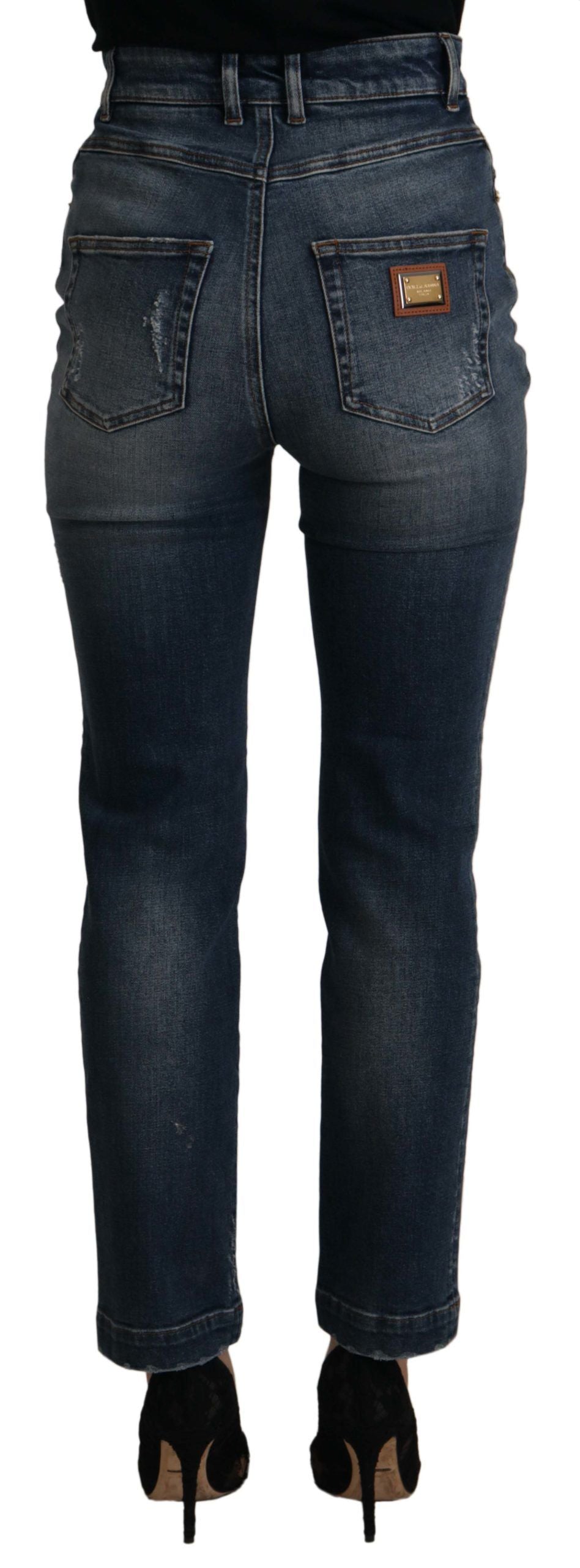 Dolce &amp; Gabbana Blue Denim Crystal Embellished Pants Jeans