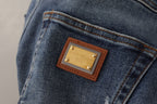 Dolce &amp; Gabbana Blue Denim Crystal Embellished Pants Jeans