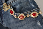 Dolce &amp; Gabbana Blue Denim Crystal Embellished Pants Jeans