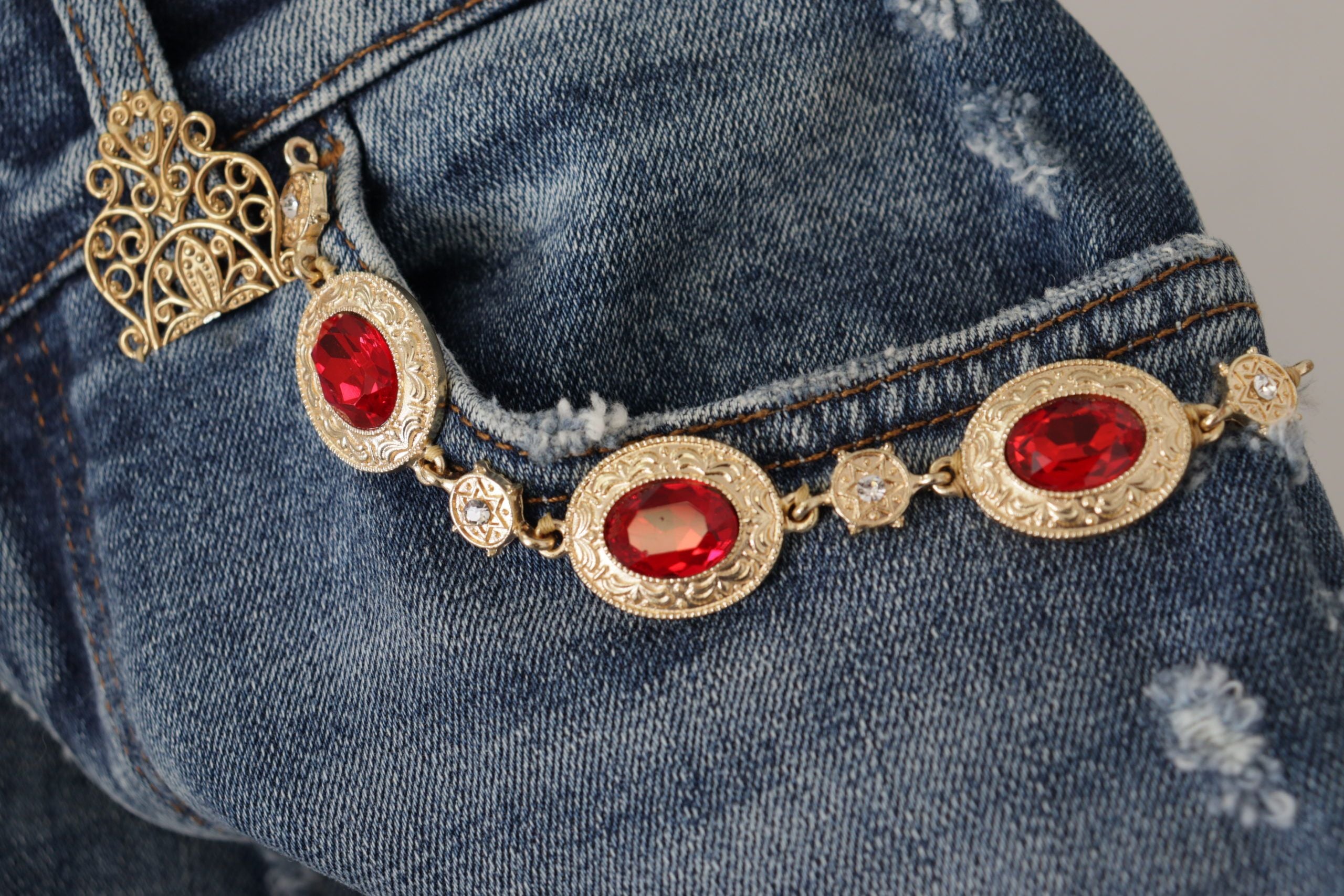 Dolce &amp; Gabbana Blue Denim Crystal Embellished Pants Jeans