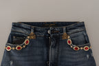 Dolce &amp; Gabbana Blue Denim Crystal Embellished Pants Jeans