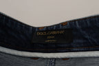 Dolce &amp; Gabbana Blue Denim Crystal Embellished Pants Jeans