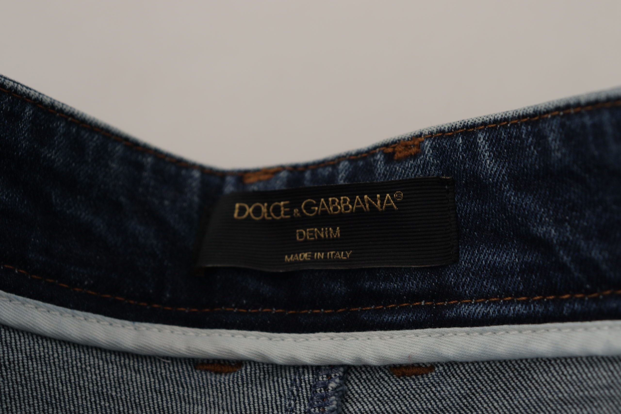 Dolce &amp; Gabbana Blue Denim Crystal Embellished Pants Jeans