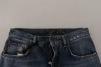Dolce &amp; Gabbana Blue Denim Baroque Heart Logo Patch Pants Jeans