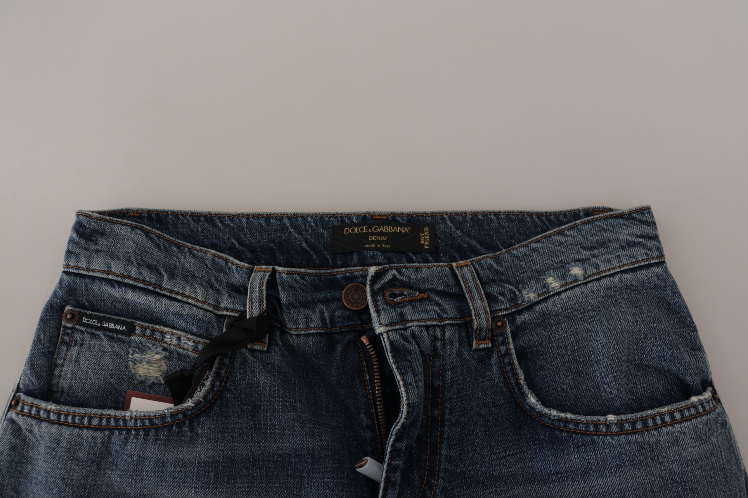 Dolce &amp; Gabbana Blue Denim Baroque Heart Logo Patch Pants Jeans