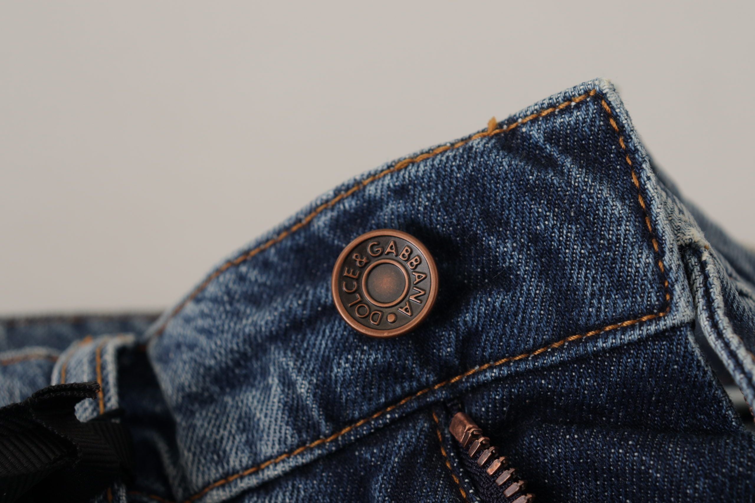 Dolce &amp; Gabbana Blue Denim Baroque Heart Logo Patch Pants Jeans