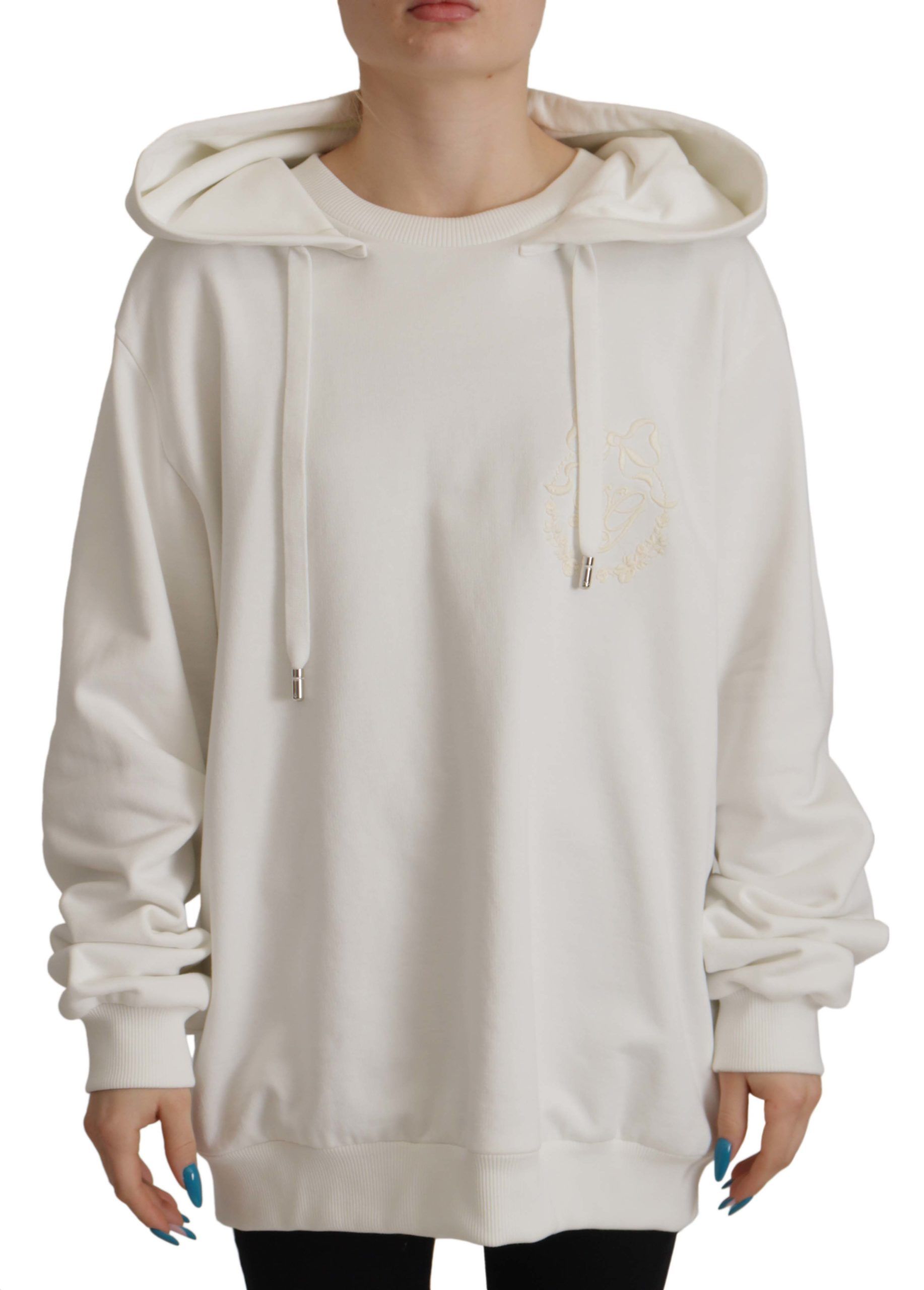 Dolce &amp; Gabbana White Hoodie Pullover Embroidered Sweater