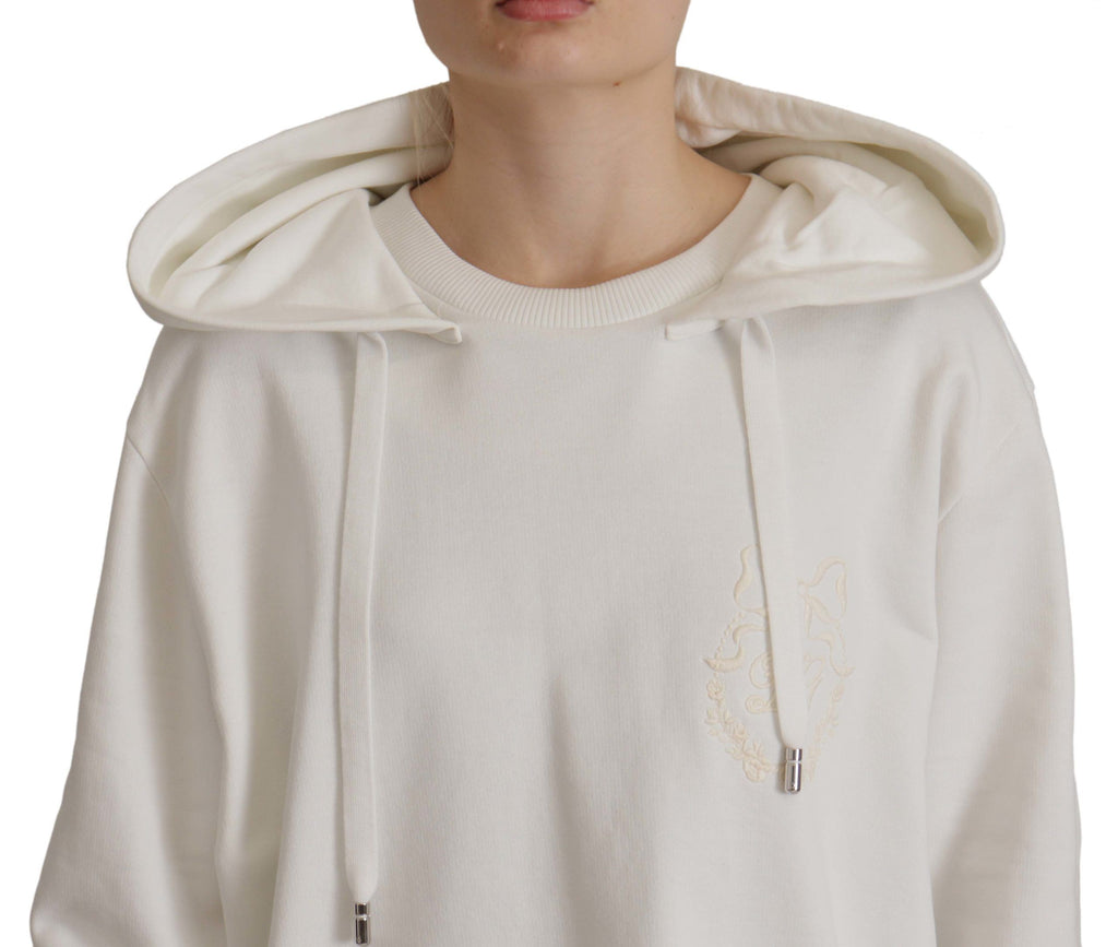 Dolce &amp; Gabbana White Hoodie Pullover Embroidered Sweater