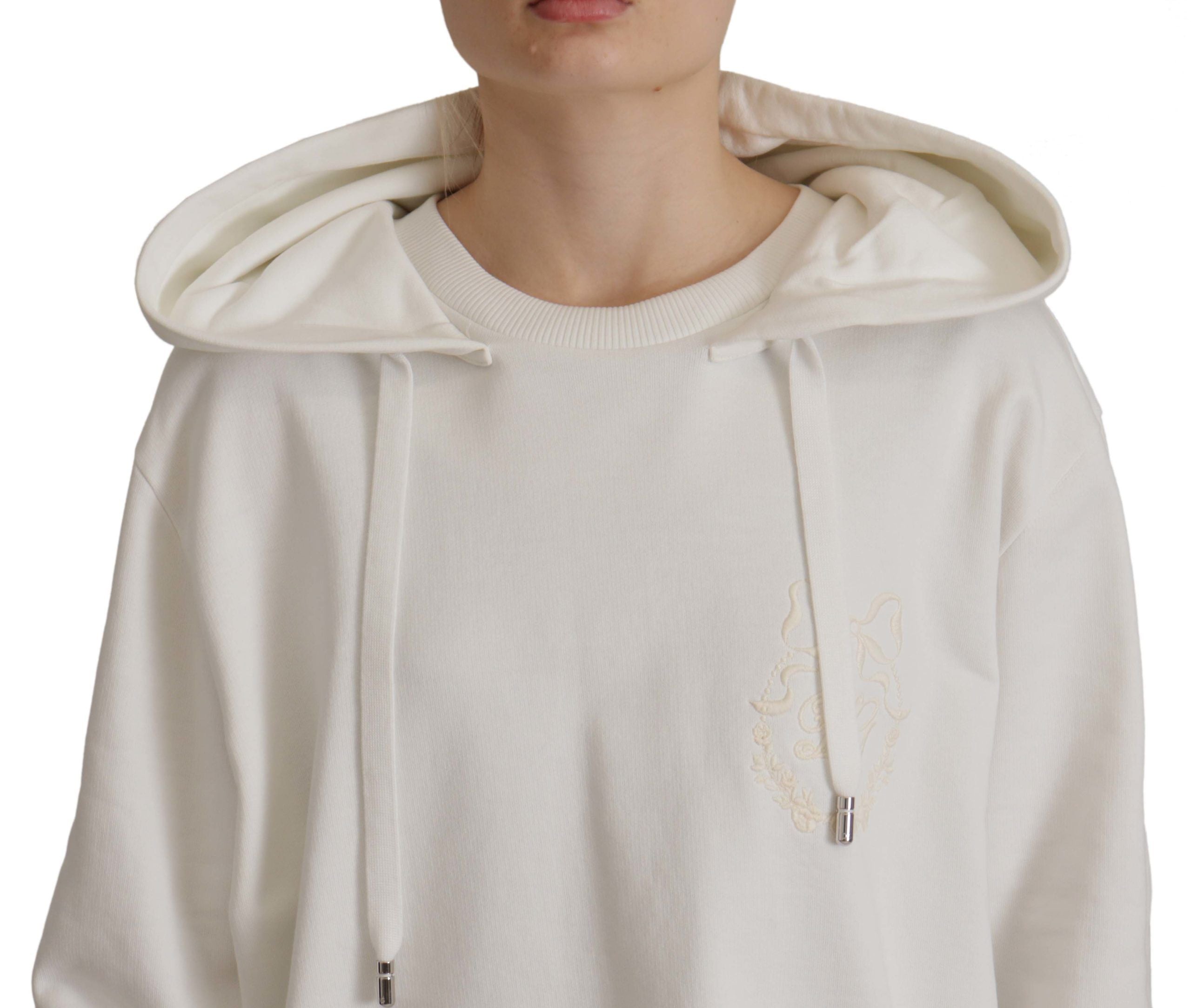 Dolce &amp; Gabbana White Hoodie Pullover Embroidered Sweater