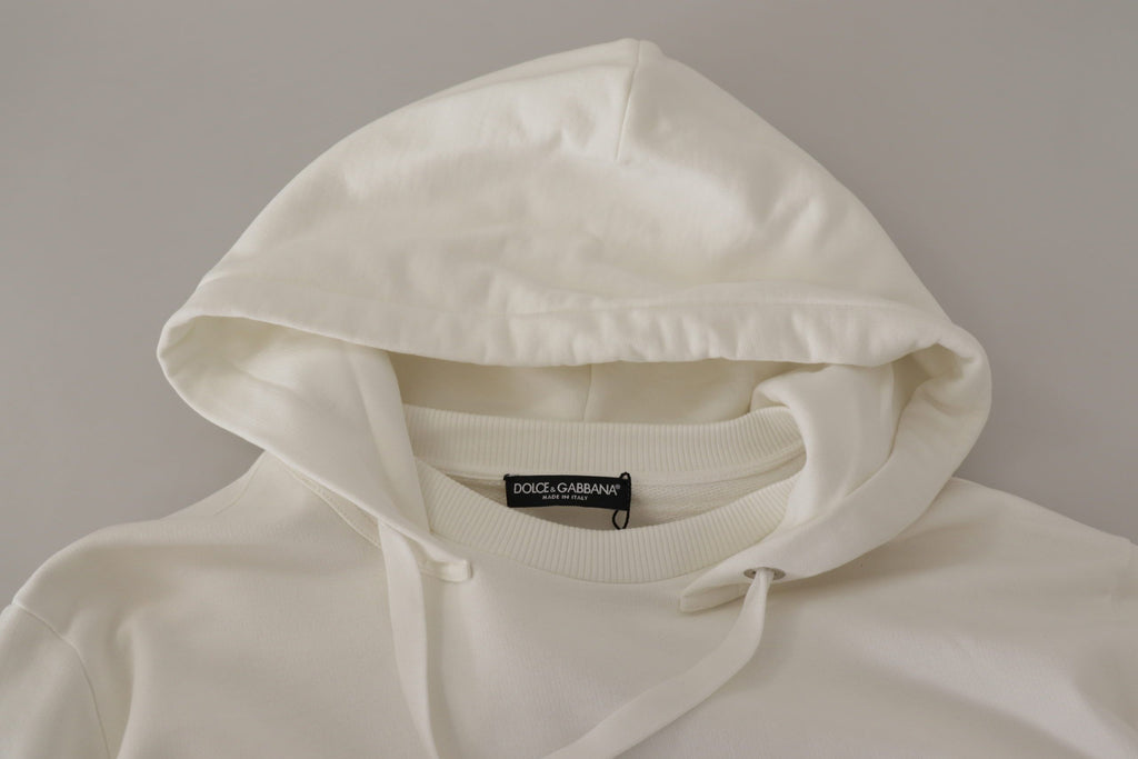 Dolce &amp; Gabbana White Hoodie Pullover Embroidered Sweater