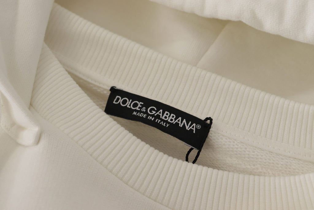 Dolce &amp; Gabbana White Hoodie Pullover Embroidered Sweater