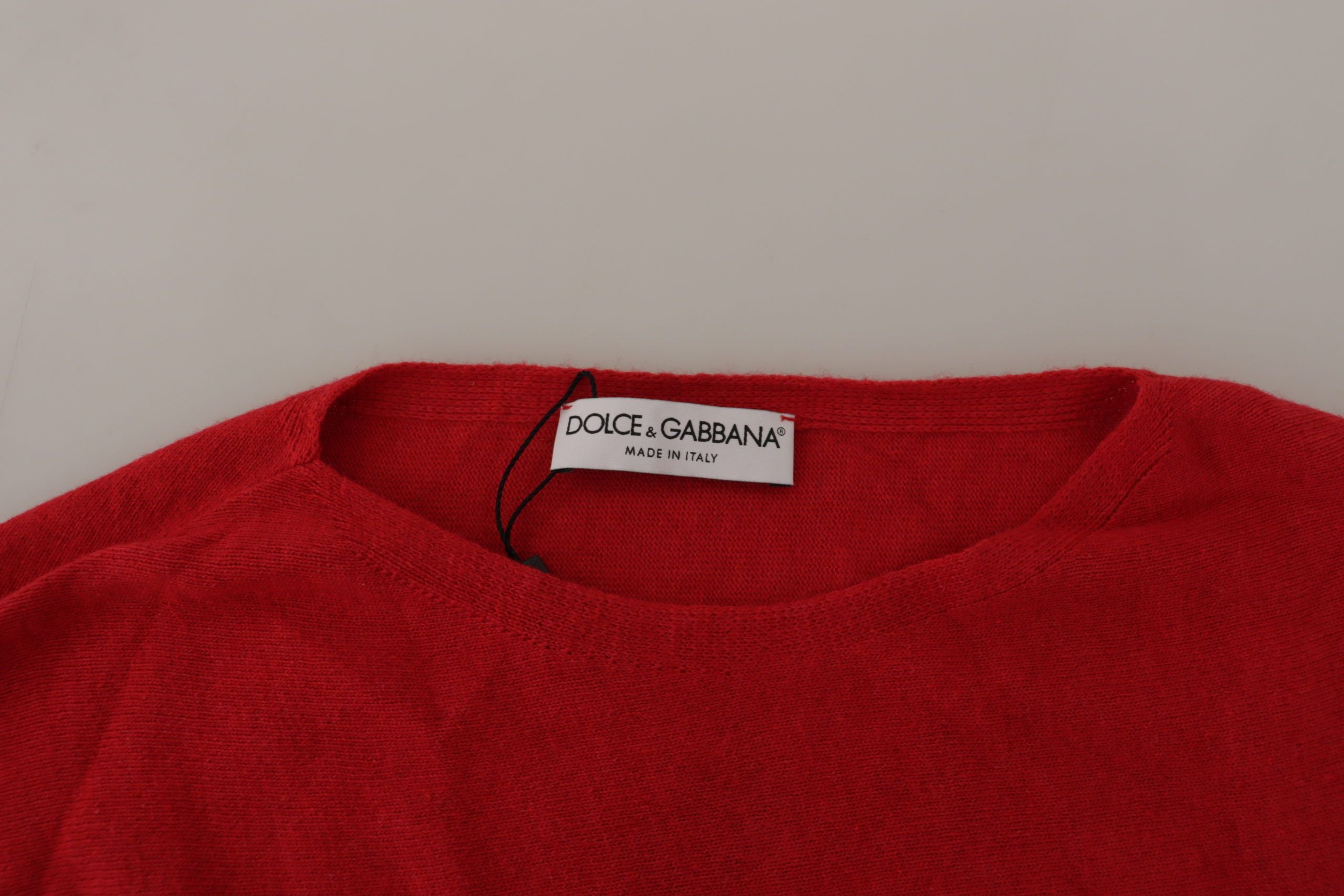 Dolce &amp; Gabbana Red Wool Knit Round Neck Pullover Sweater