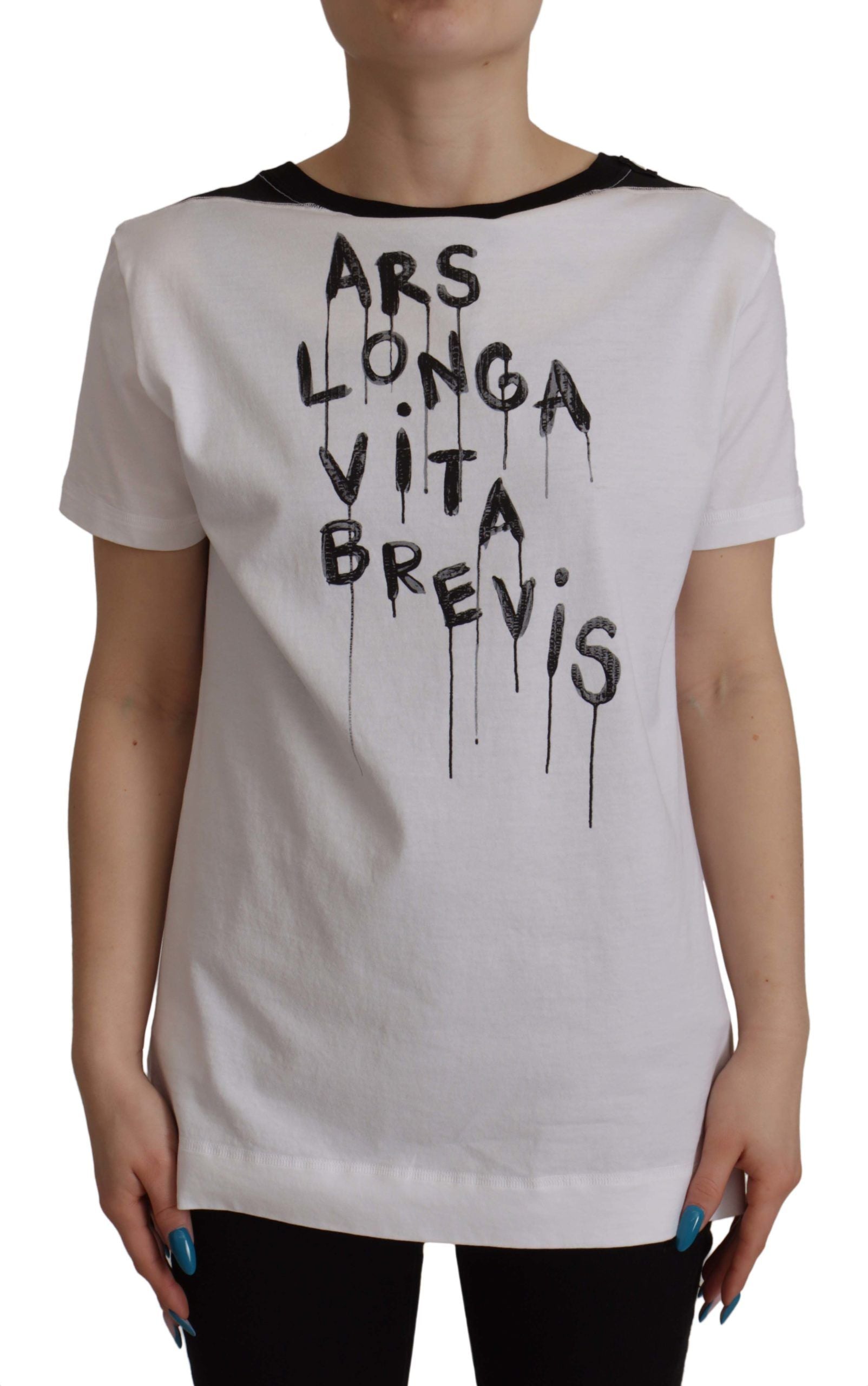 Dolce &amp; Gabbana White Slogan Print Round Neck Cotton T-shirt
