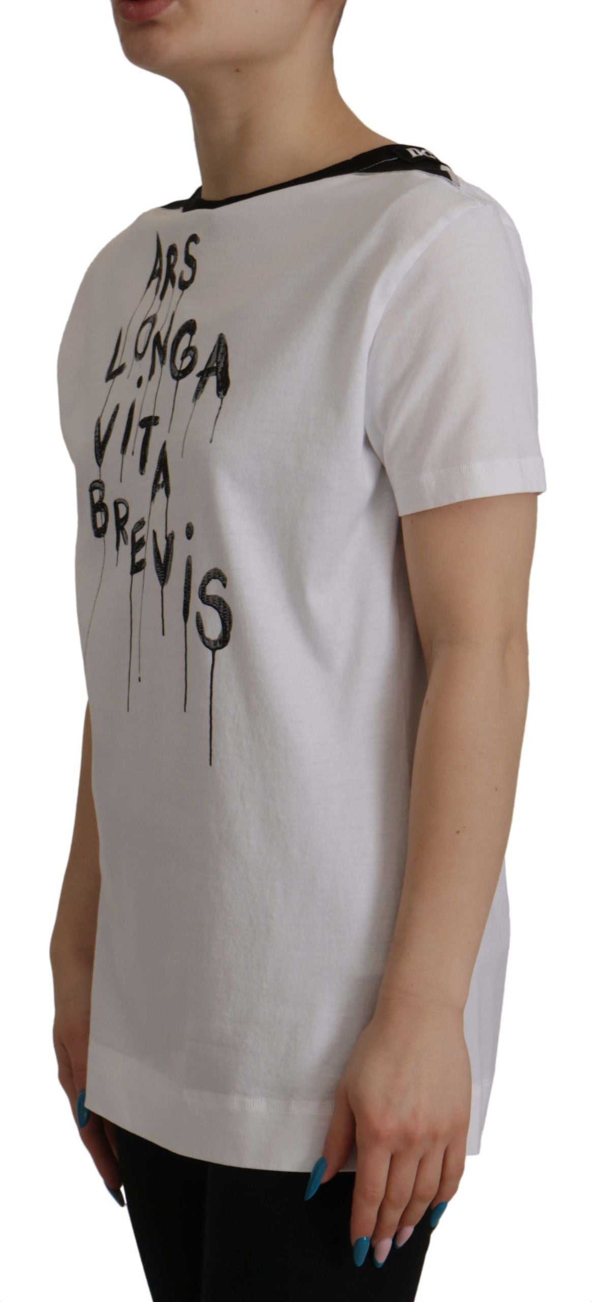 Dolce &amp; Gabbana White Slogan Print Round Neck Cotton T-shirt
