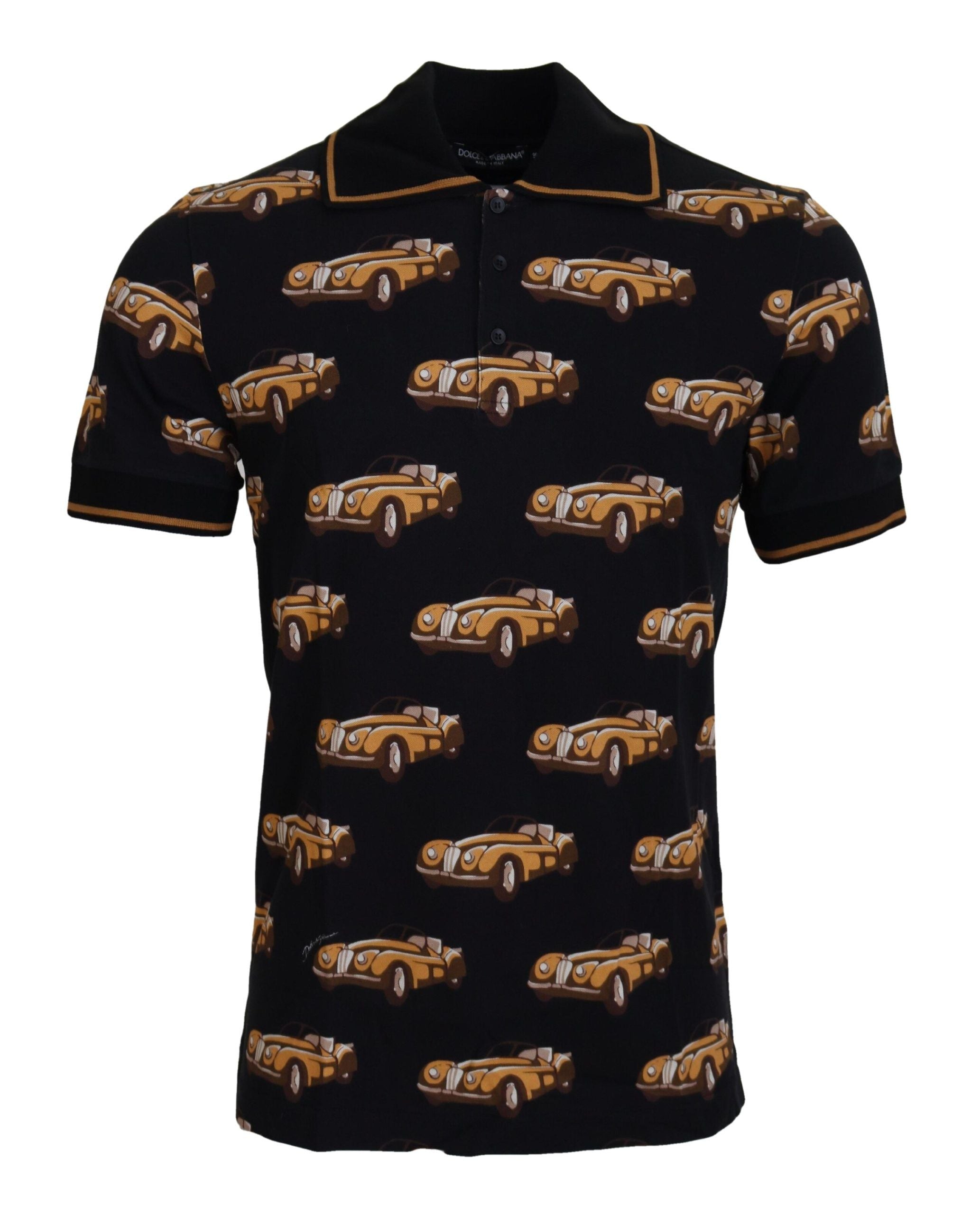 Dolce &amp; Gabbana Black Car Print Short Sleeve Polo T-shirt