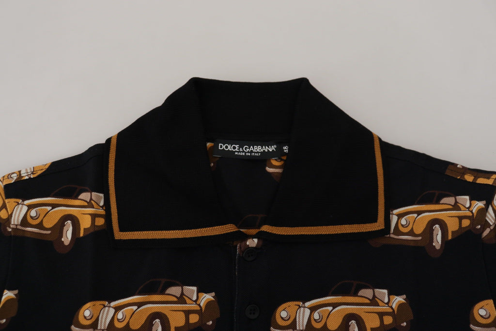 Dolce &amp; Gabbana Black Car Print Short Sleeve Polo T-shirt