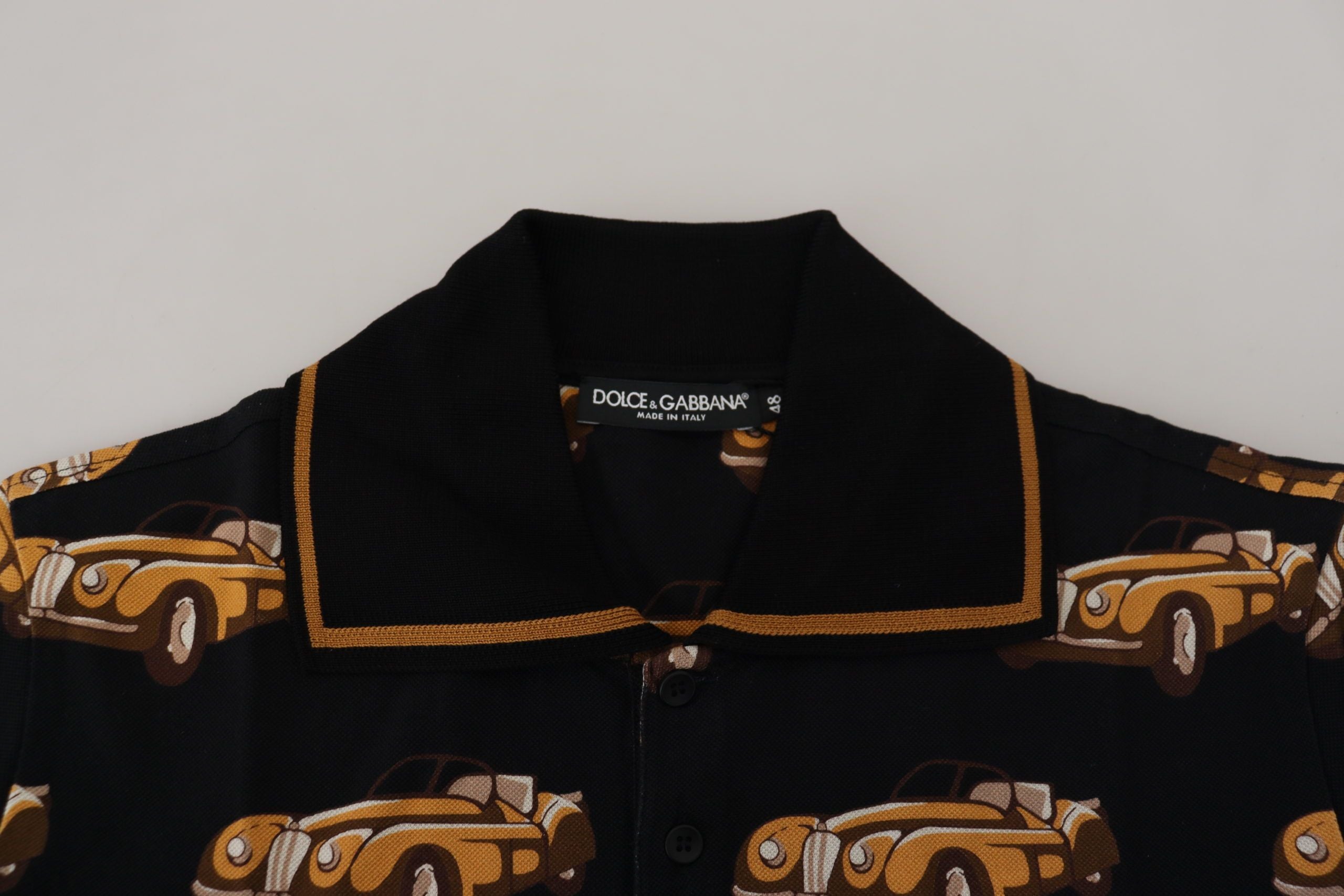 Dolce &amp; Gabbana Black Car Print Short Sleeve Polo T-shirt