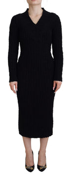 Dolce &amp; Gabbana Black Wool Knitted Sheath Sweater Dress