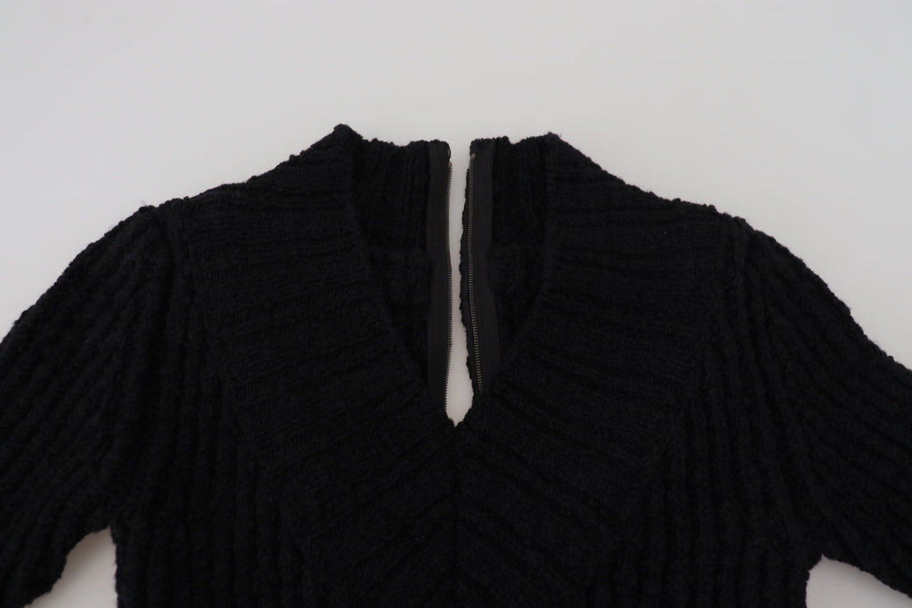 Dolce &amp; Gabbana Black Wool Knitted Sheath Sweater Dress