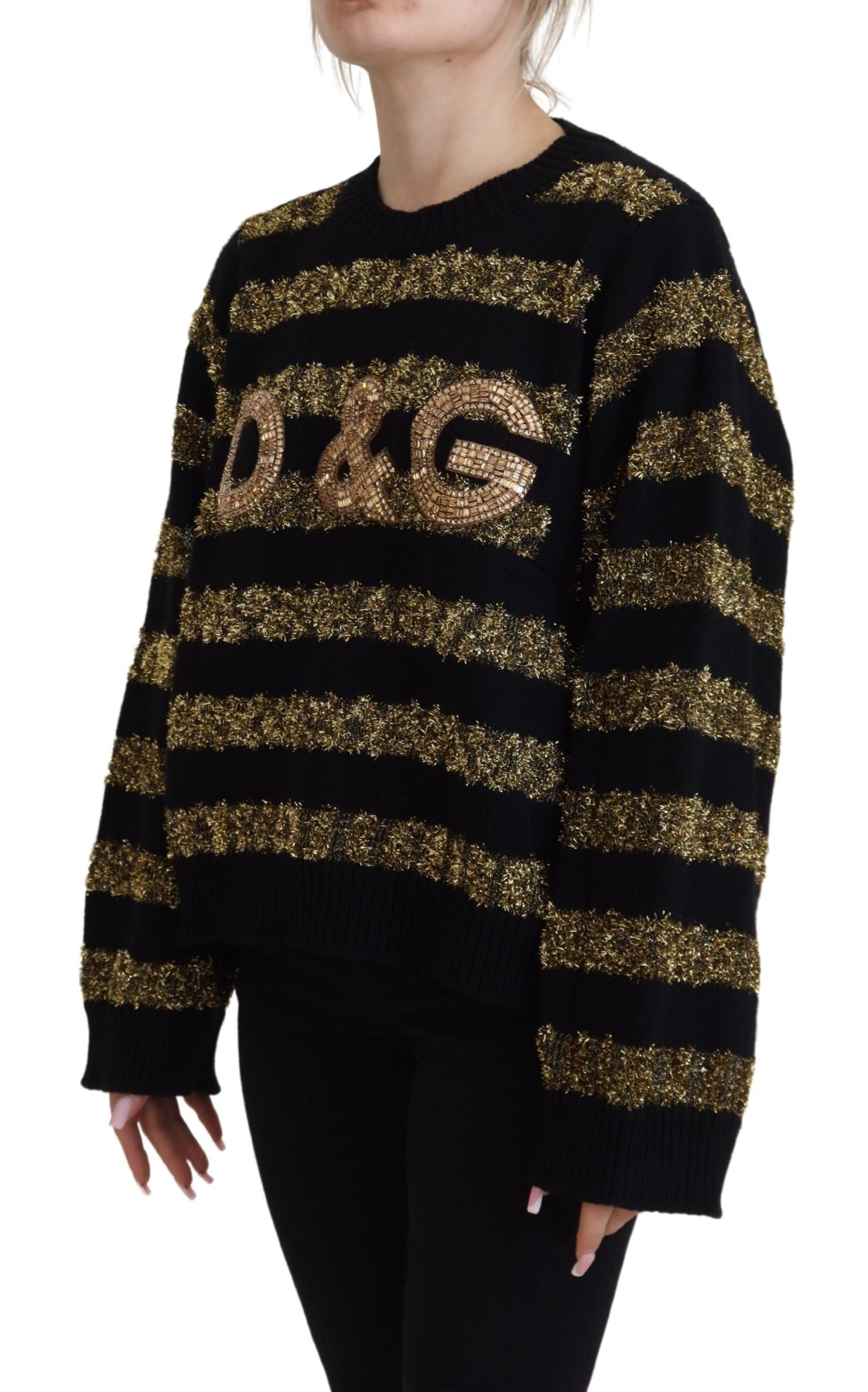Dolce &amp; Gabbana Black Gold D&amp;G Crystal Cashmere Sweater