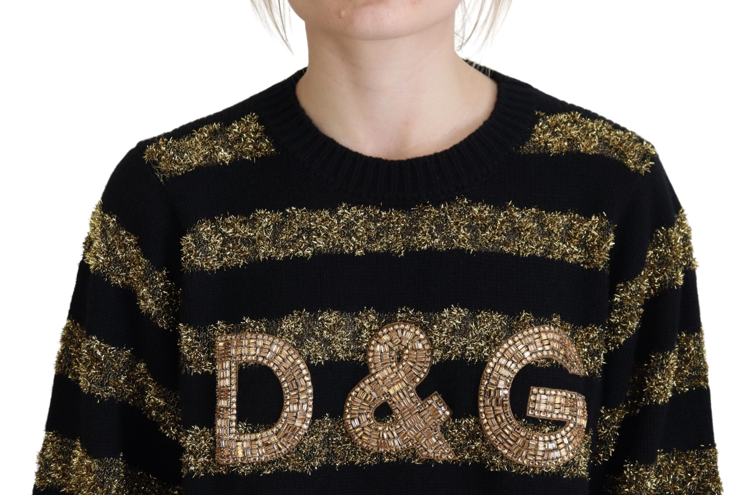 Dolce &amp; Gabbana Black Gold D&amp;G Crystal Cashmere Sweater