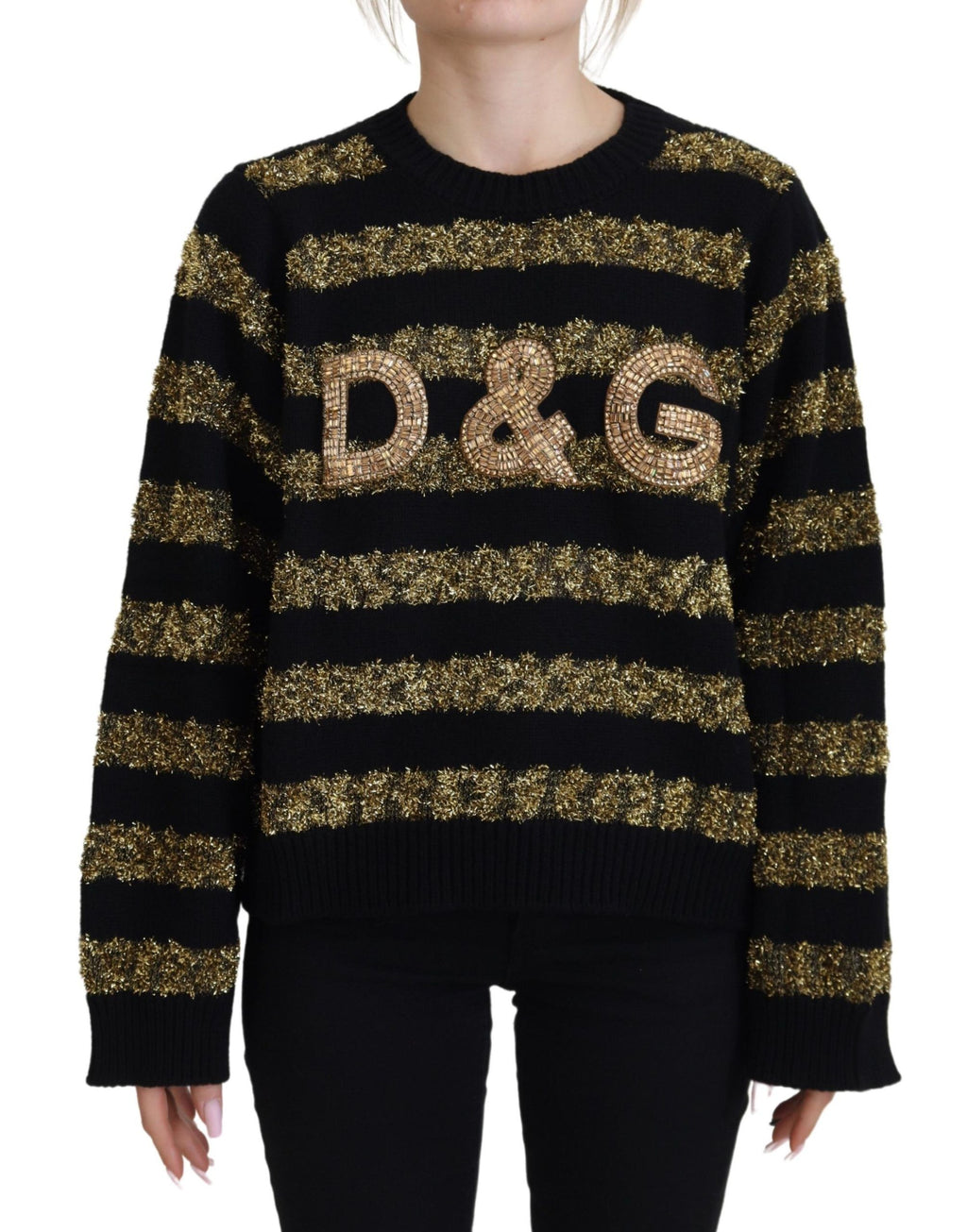 Dolce &amp; Gabbana Black Gold D&amp;G Crystal Cashmere Sweater