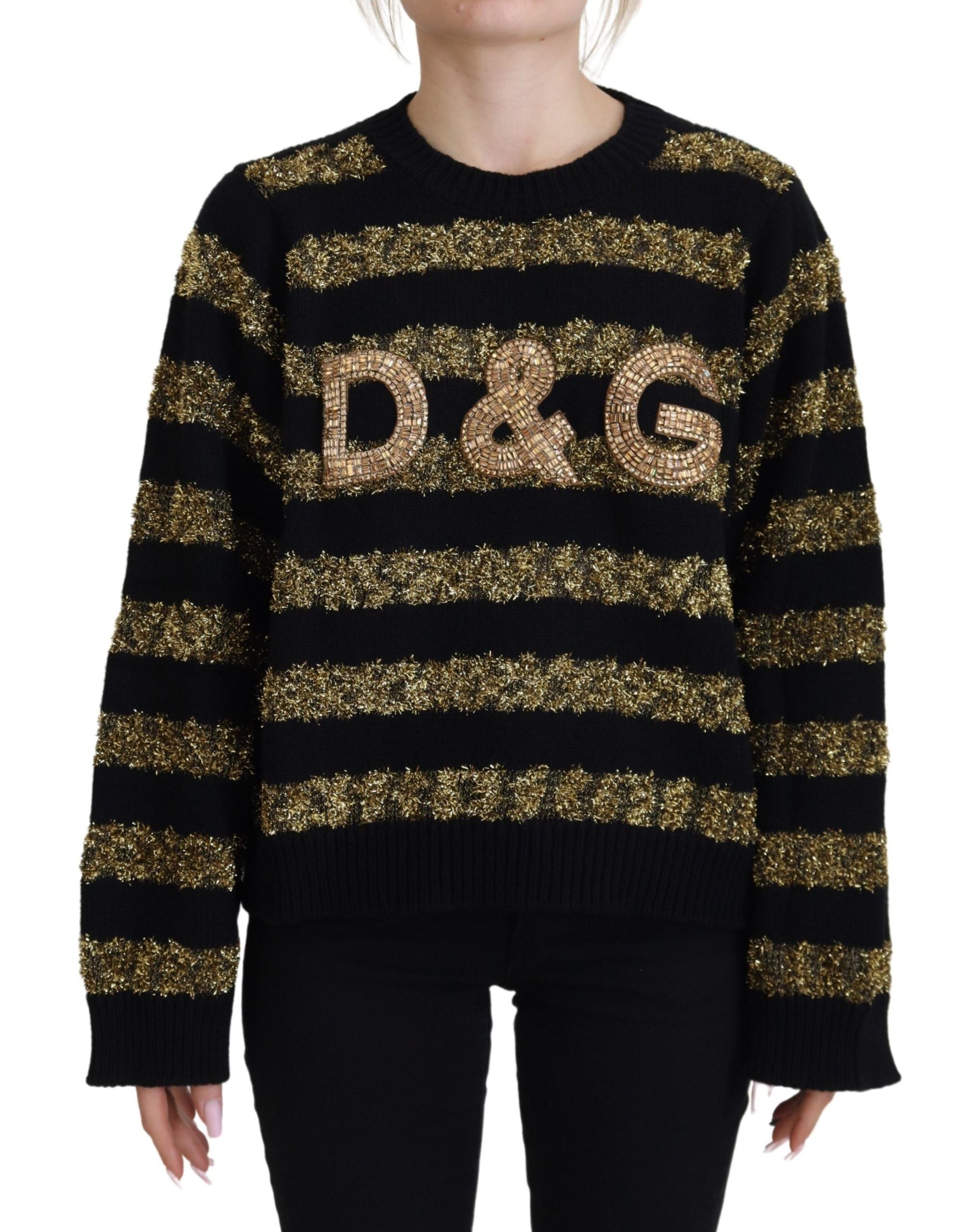 Dolce &amp; Gabbana Black Gold D&amp;G Crystal Cashmere Sweater