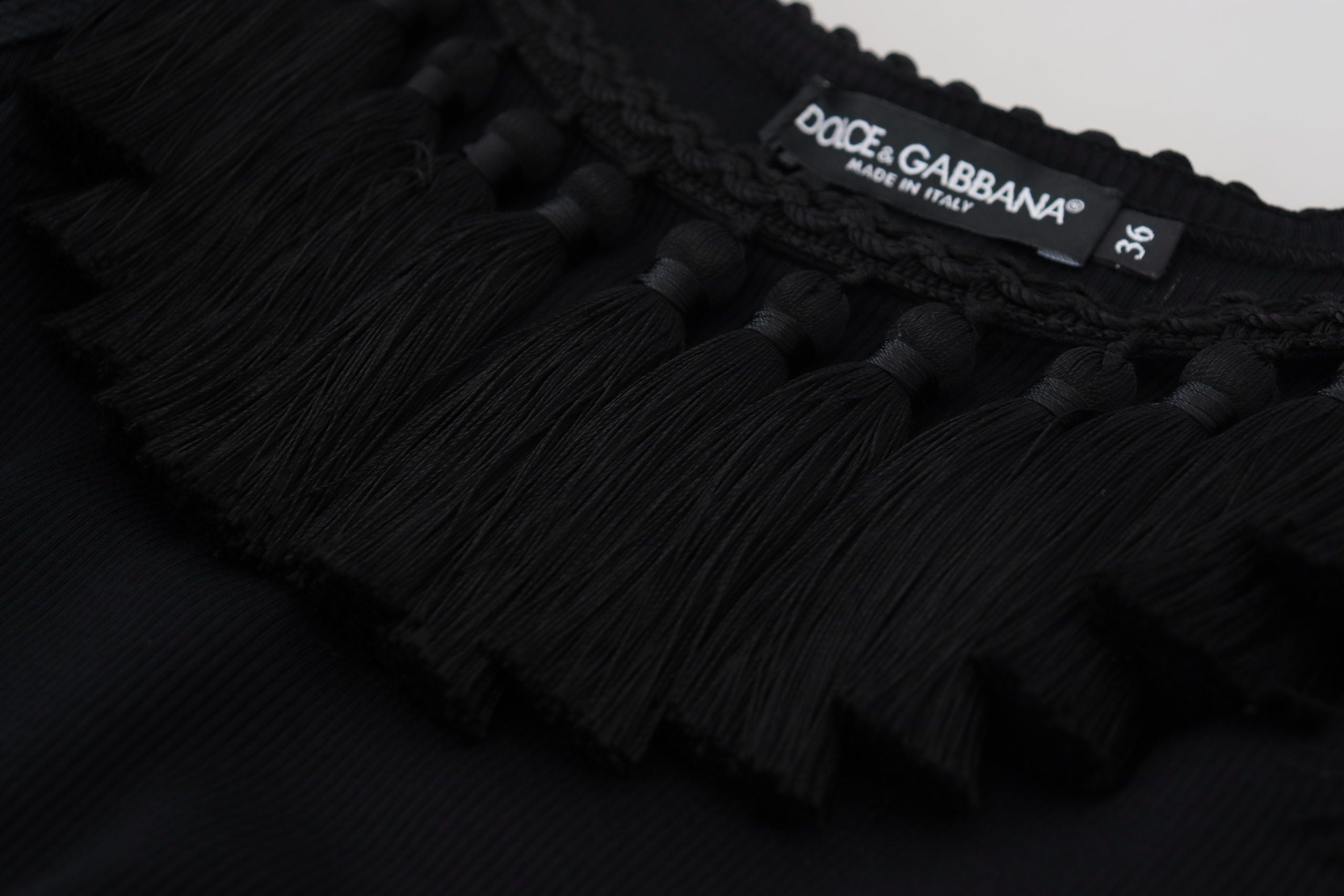 Dolce &amp; Gabbana Black Tank Top Blouse Tassle Cotton Blouse