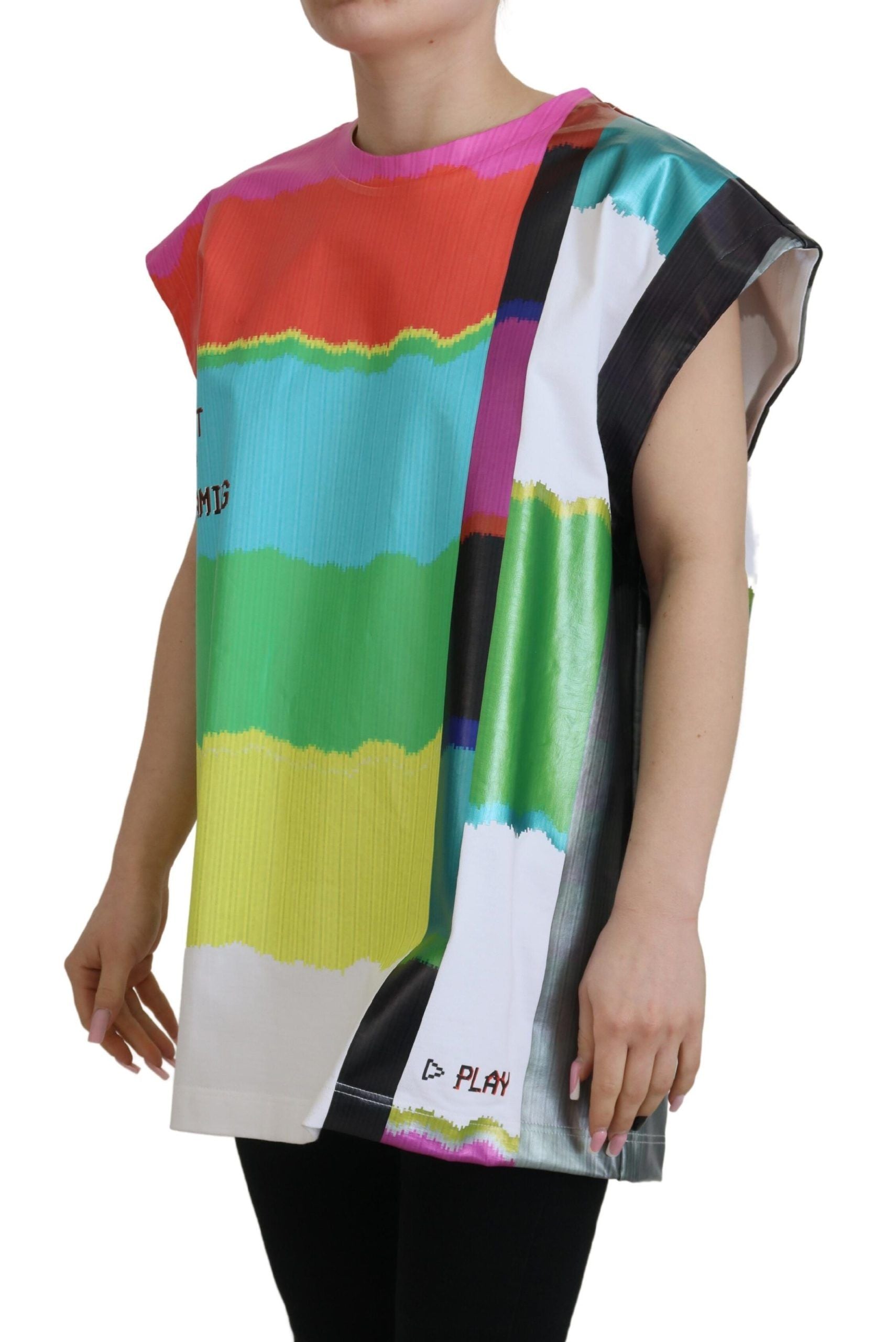 Dolce &amp; Gabbana Multicolor TV Print Blouse Cotton T-shirt