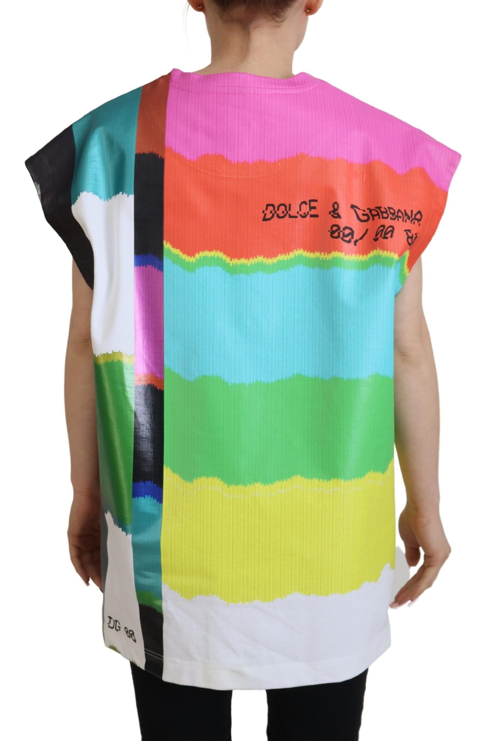 Dolce &amp; Gabbana Multicolor TV Print Blouse Cotton T-shirt