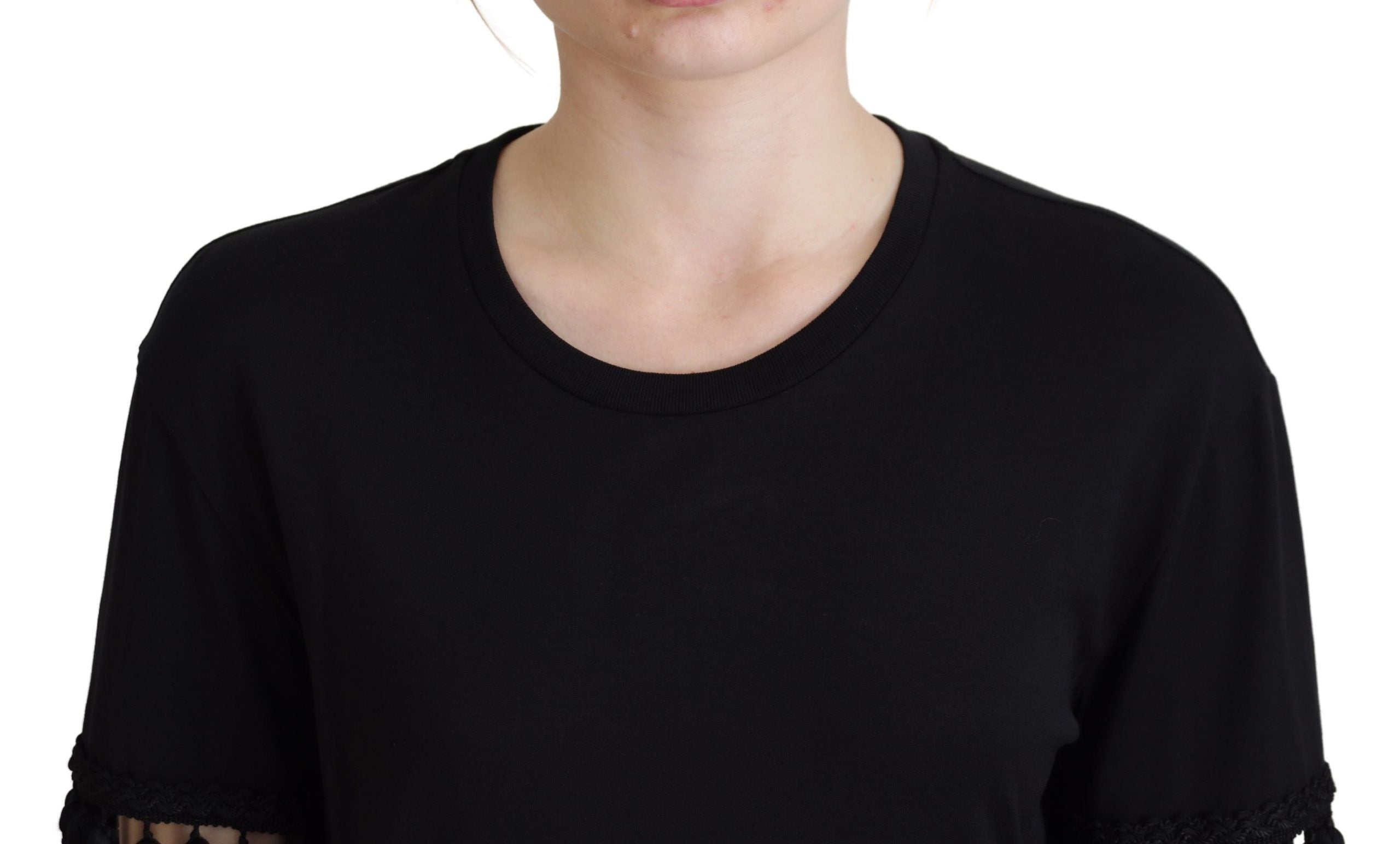 Dolce &amp; Gabbana Black T-shirt Blouse Tassle Cotton Blouse